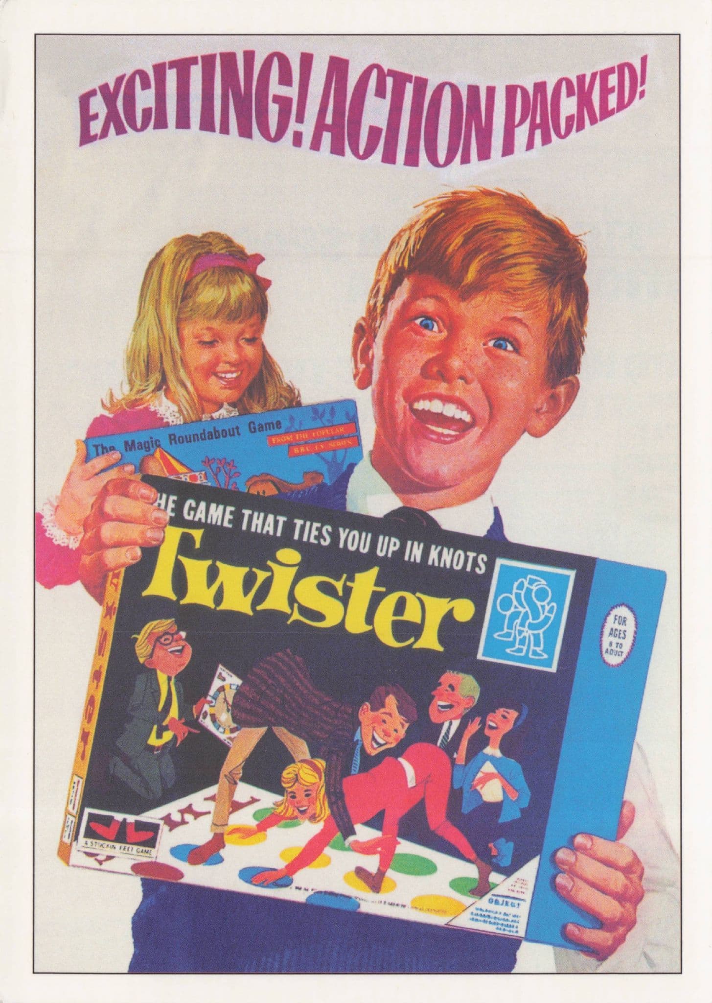 Twister 1960s Vintage Puzzle Board Toy Game Advertising Poster Postcard