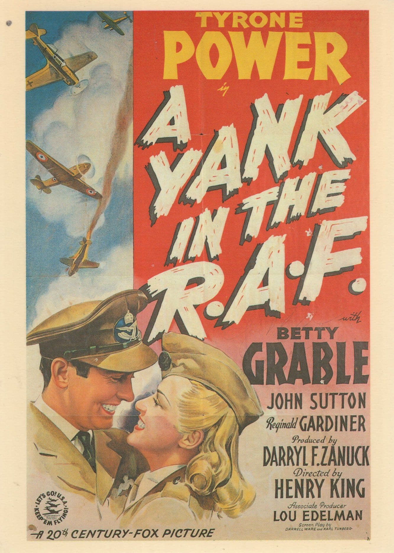 Tyrone Power A Yank In The RAF Film Poster Advertising Postcard