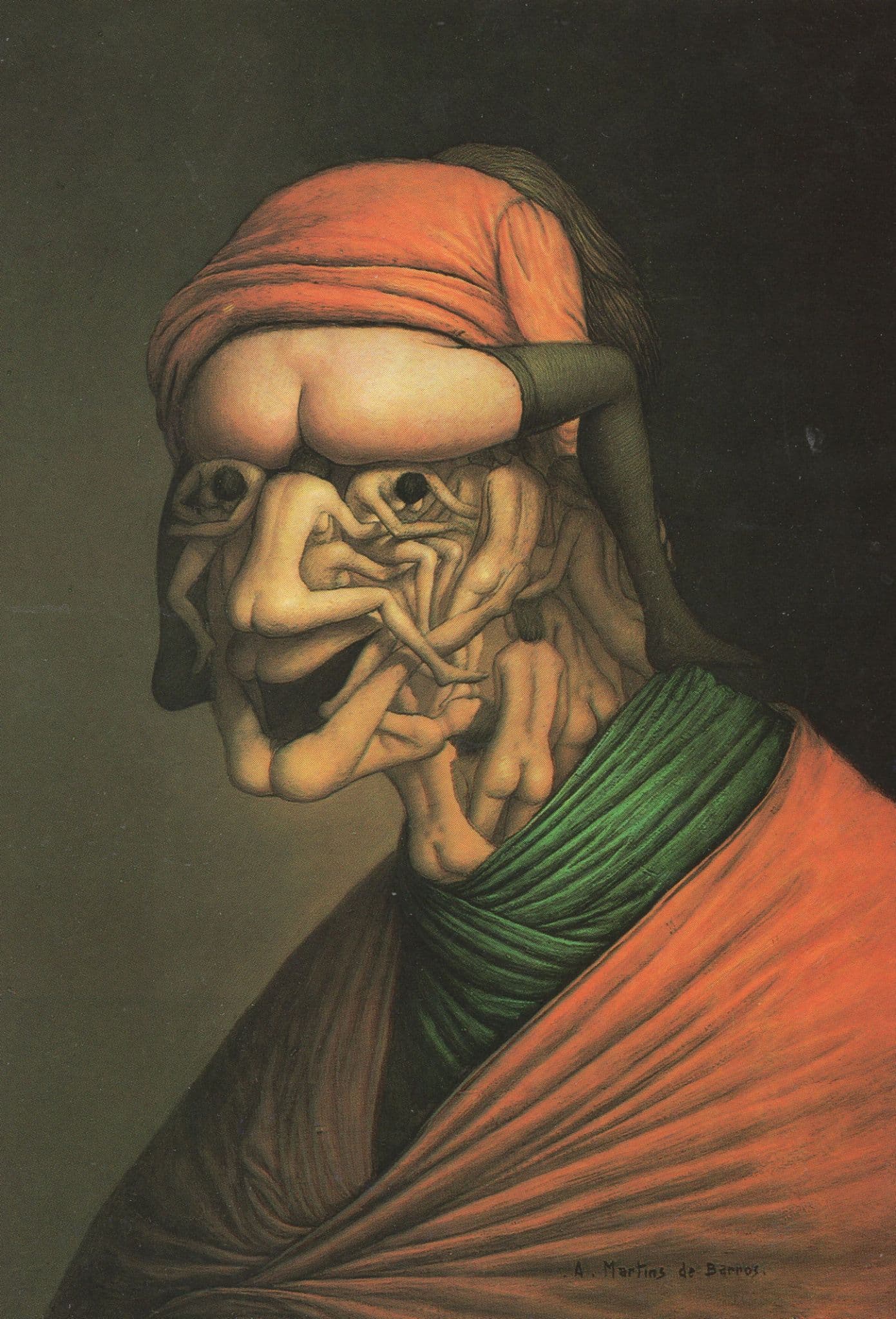 Ugly Mans Face Made Of Risque Lady Open Legs French Painting Postcard