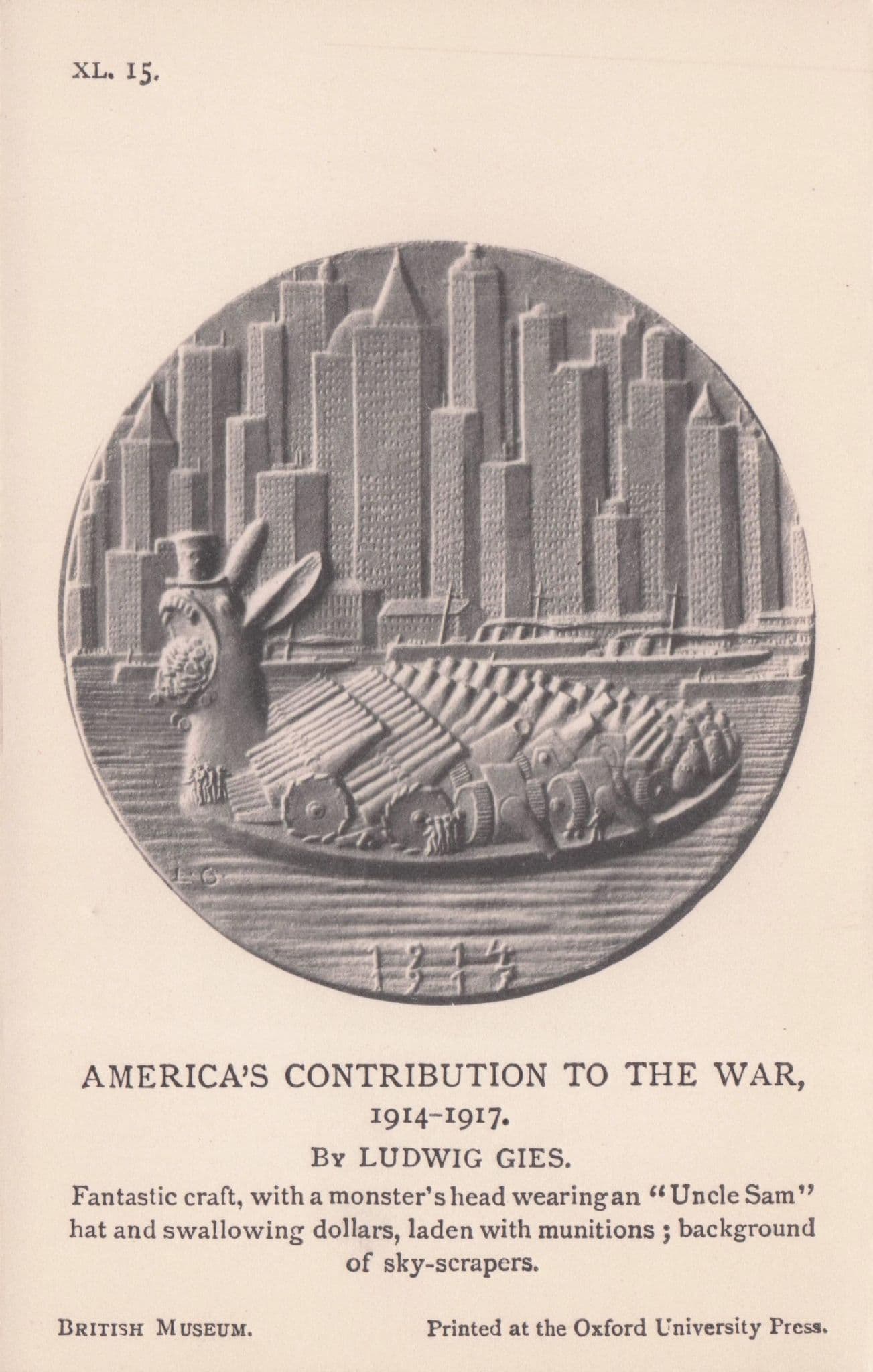 Uncle Sam American Monster German War Medal Military Old Postcard