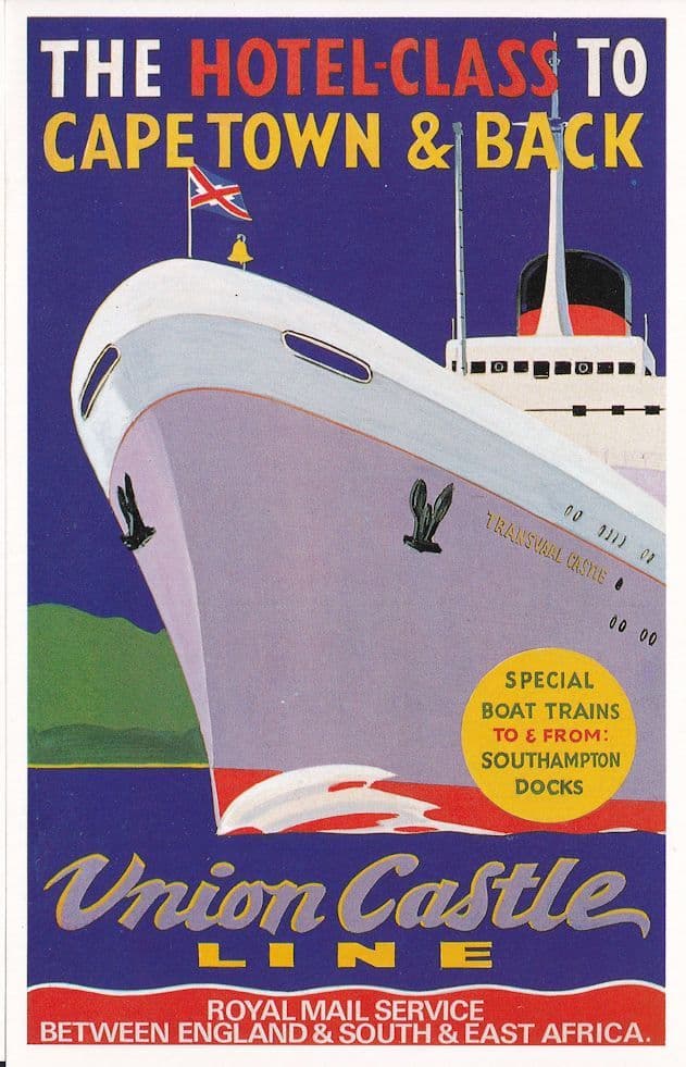 Union Castle Line Hotel Class To Cape Town Advertising Postcard