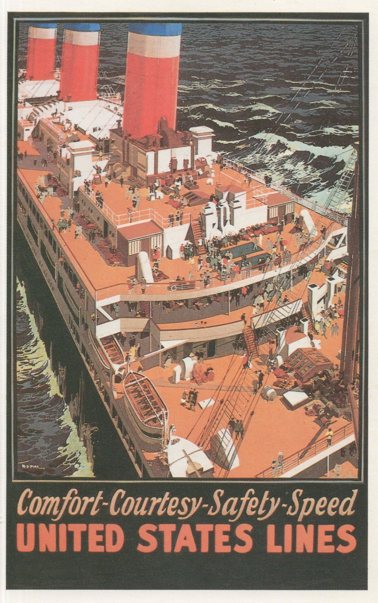 United States Line Old Ship Ferry Poster Advertising Postcard