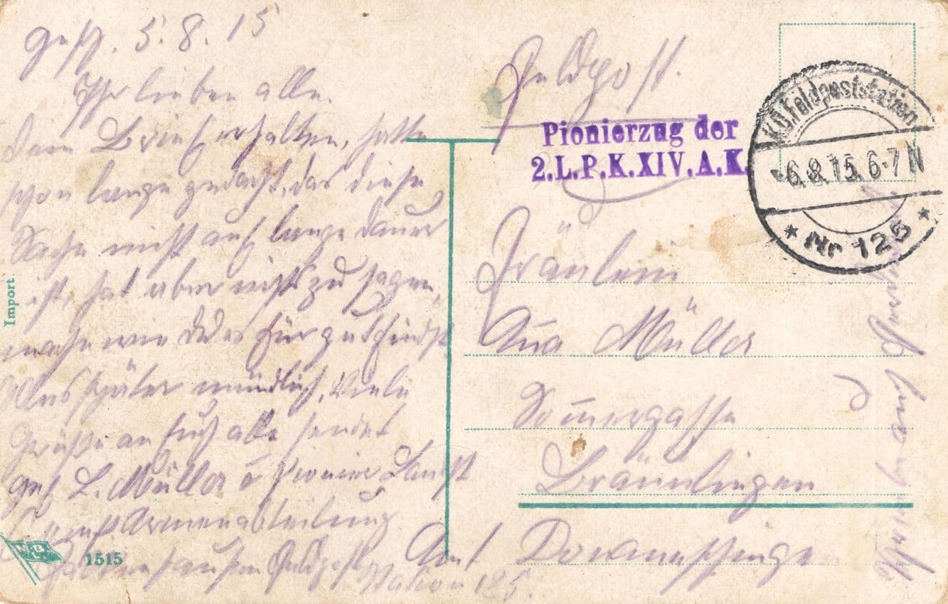 Unsere Pionere German War Bombing Raids WW1 Sent By Soldier Postcard