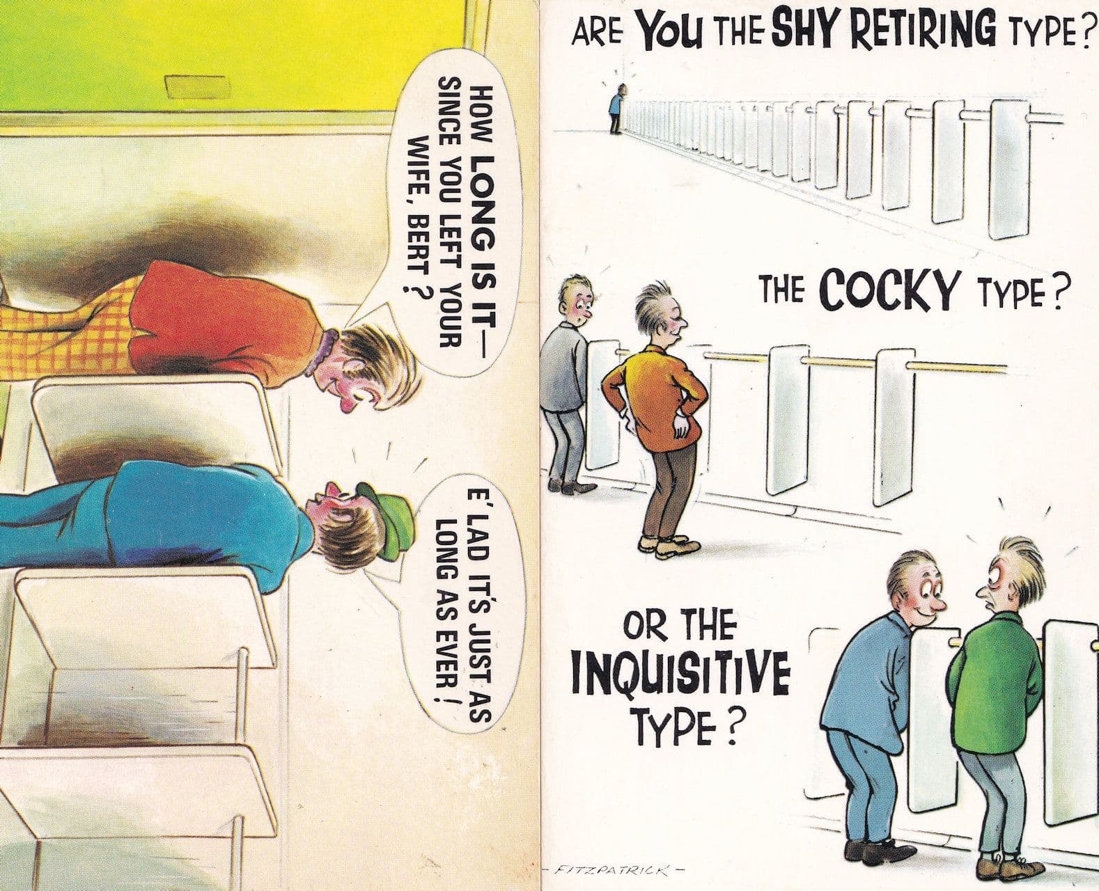 Urinals 1970s Public Toilets 2x Comic Humour Postcard s