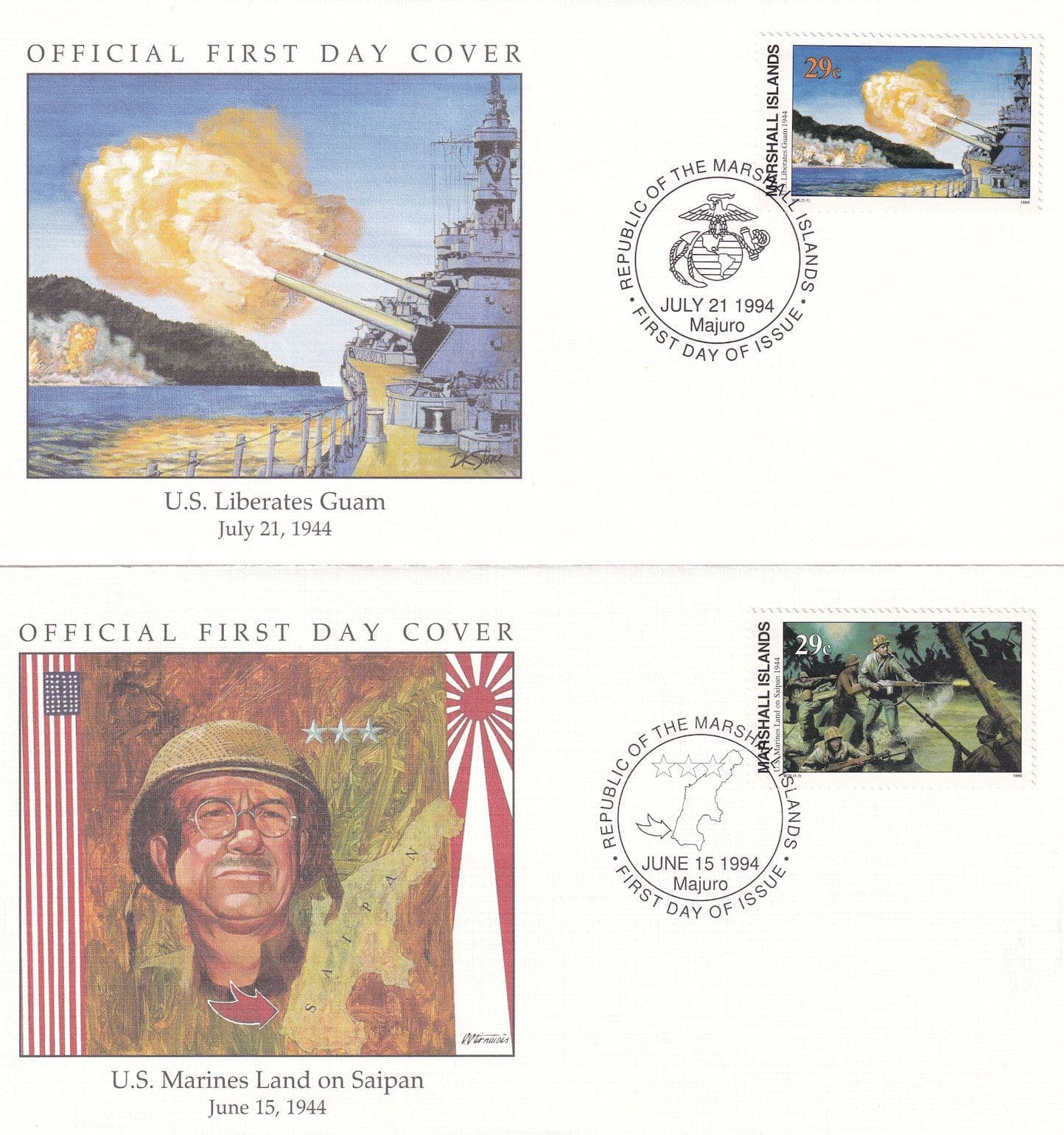 US Marines Land On Saipan Liberates Guam Military 2x WW2 First Day Cover s