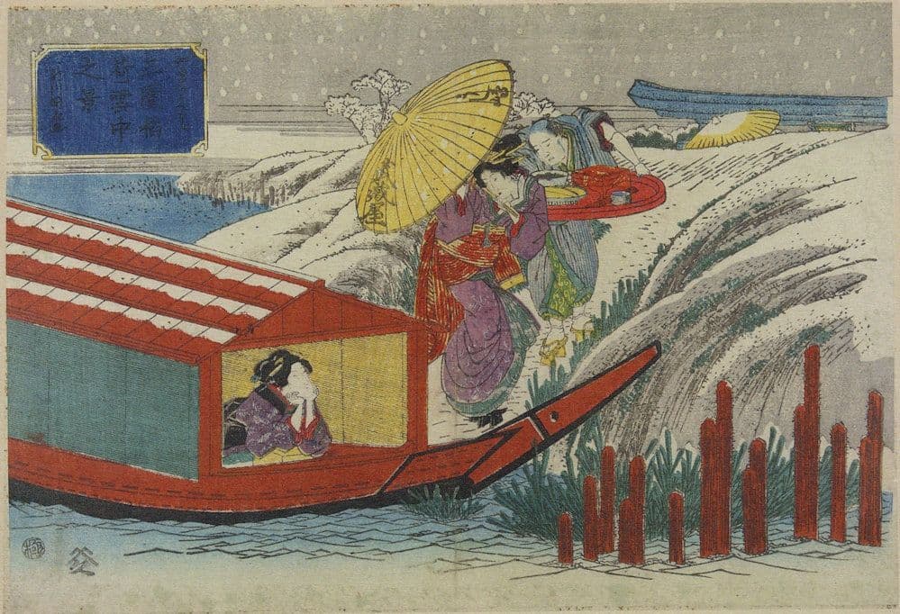 Utagawa Kuminao Mimeguri Shrine In Snow Japanese Painting Postcard