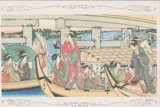 Utamaro Kitagawa Ryogoku Bashi Bridge Painting Japanese Postcard