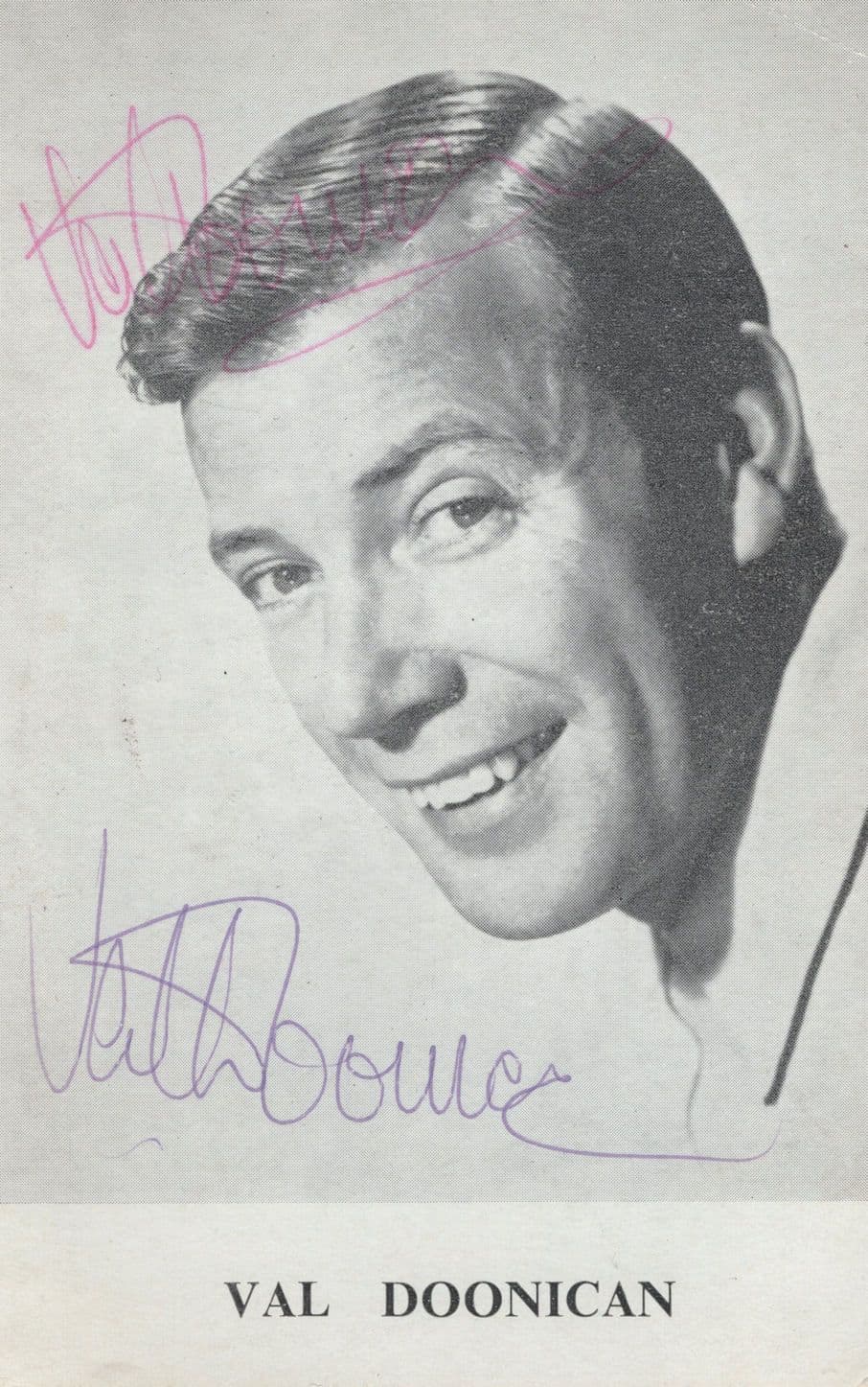 Val Doonican Double Signed 1960s Fan Club Hand Signed Photo