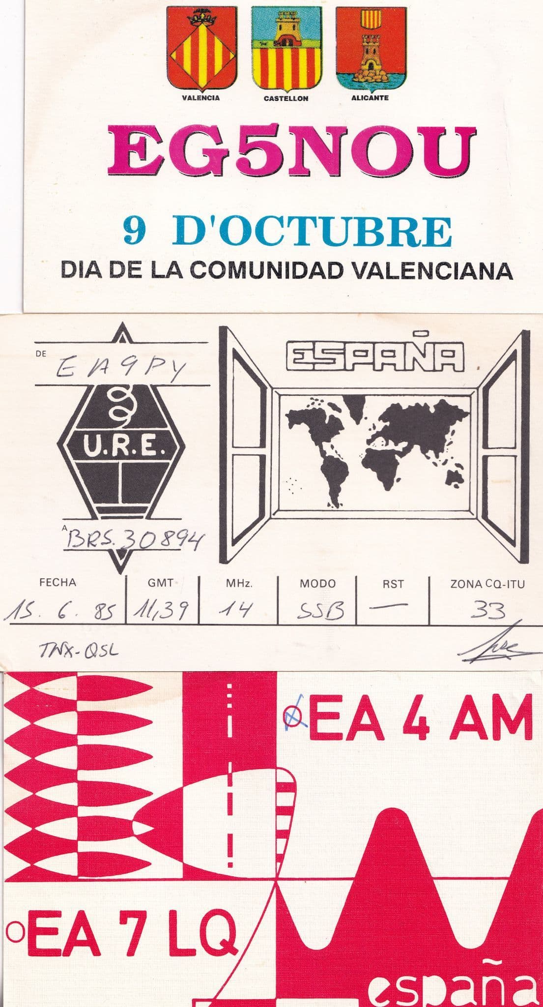 Valenciana Spain 3x Radio QSL Spanish QSO Card s