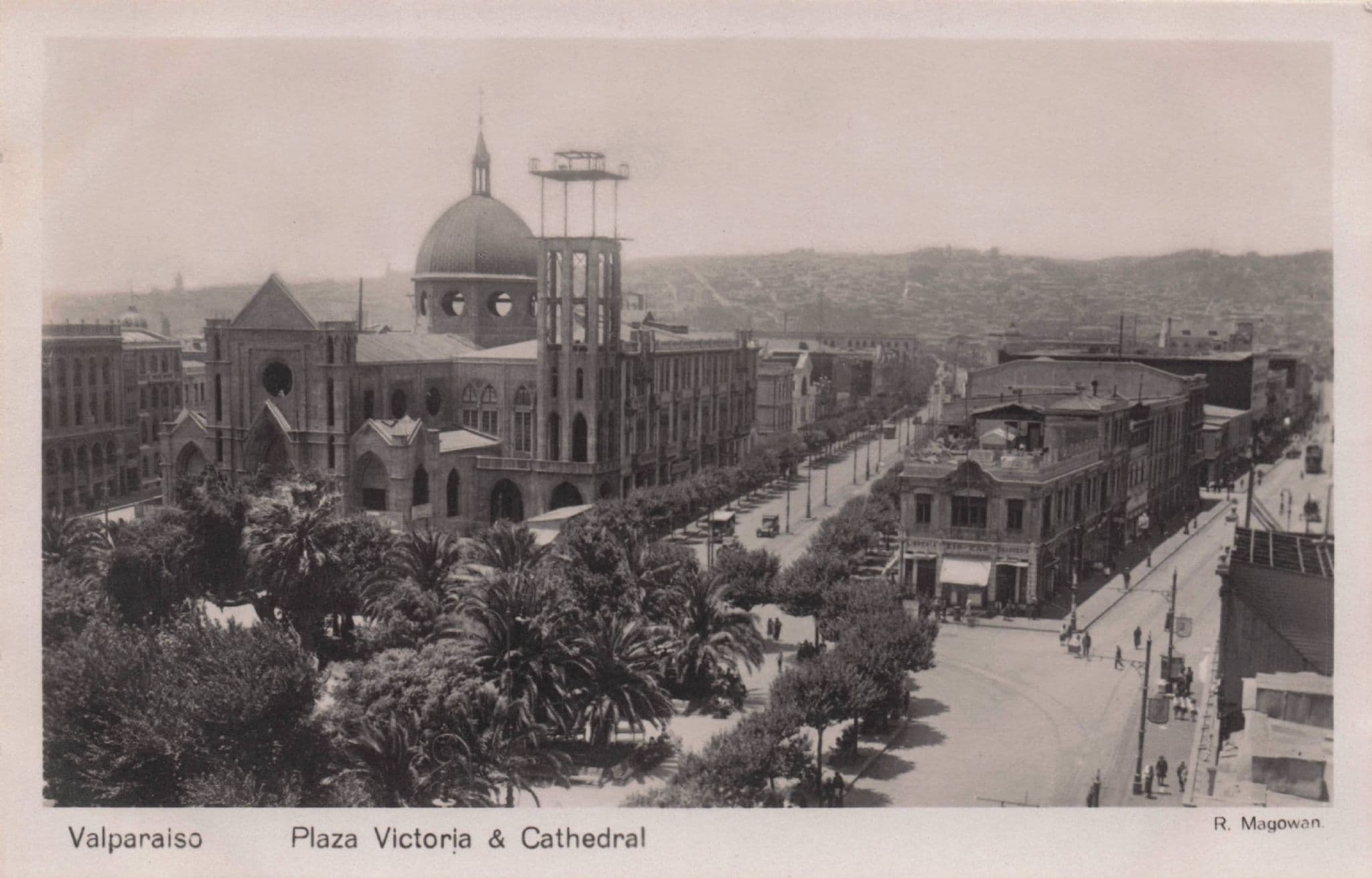 Valparaiso Plaza Victoria & Cathedral Chile Old RPC Postcard