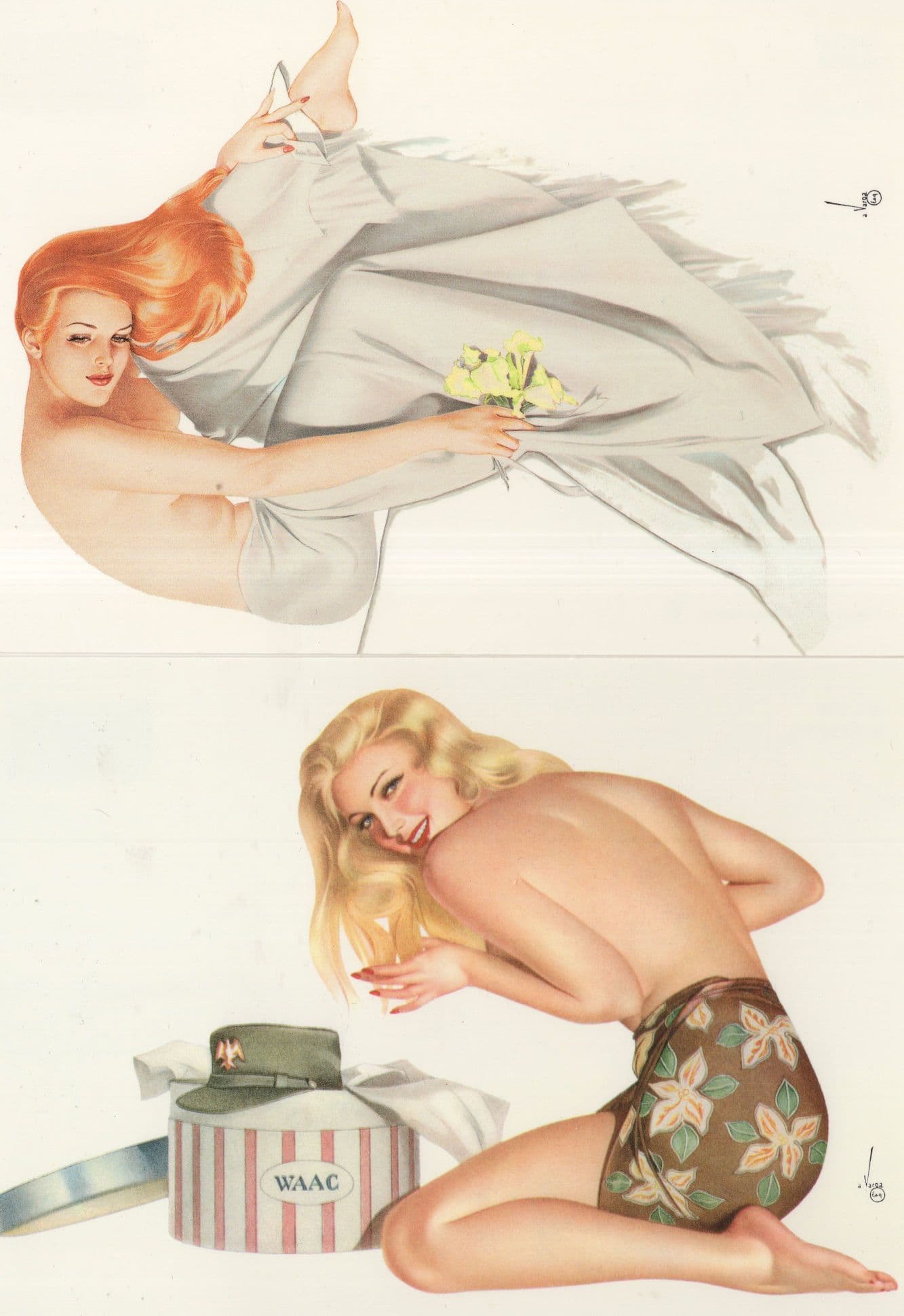 Varga Girl Military Pin Up Poster Girl 2x Glamour Postcard s