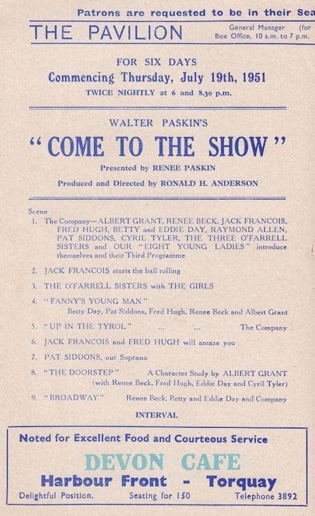 Variety Show 1951 from Pavillion Theatre Torquay Devon Programme