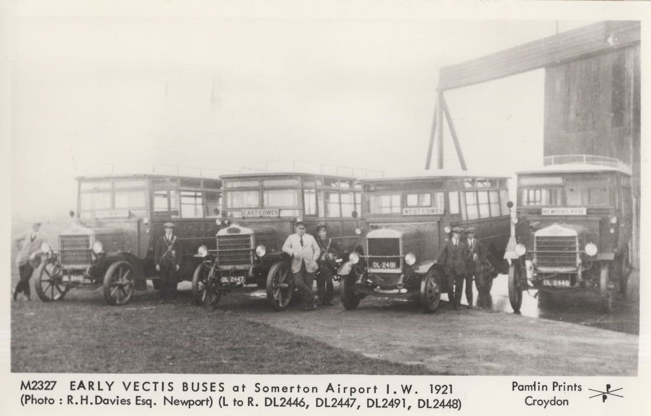 Vectis Bus Trams at Somerton Airport & Driver Conductor Postcard