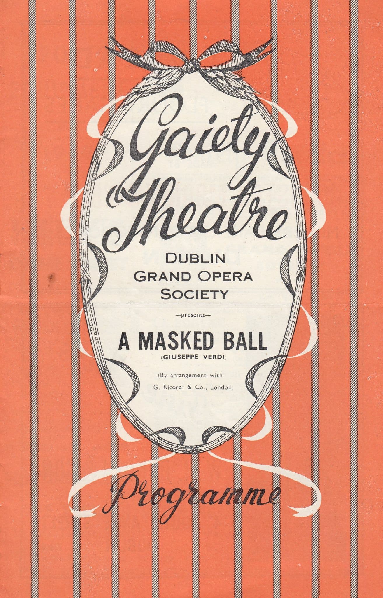 Verdi Masked Ball Dublin Grand Opera Society Irish Old Gaiety Theatre Programme