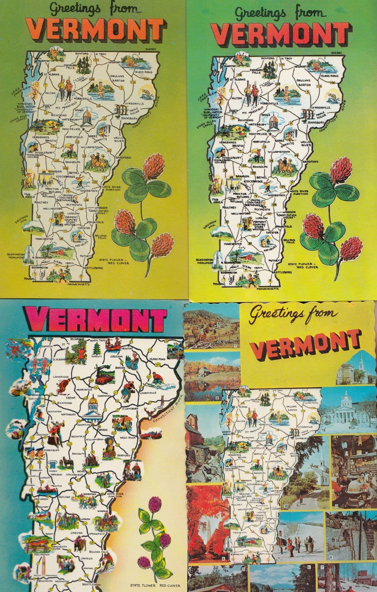 Vermont Greetings From 4x Map Postcard s