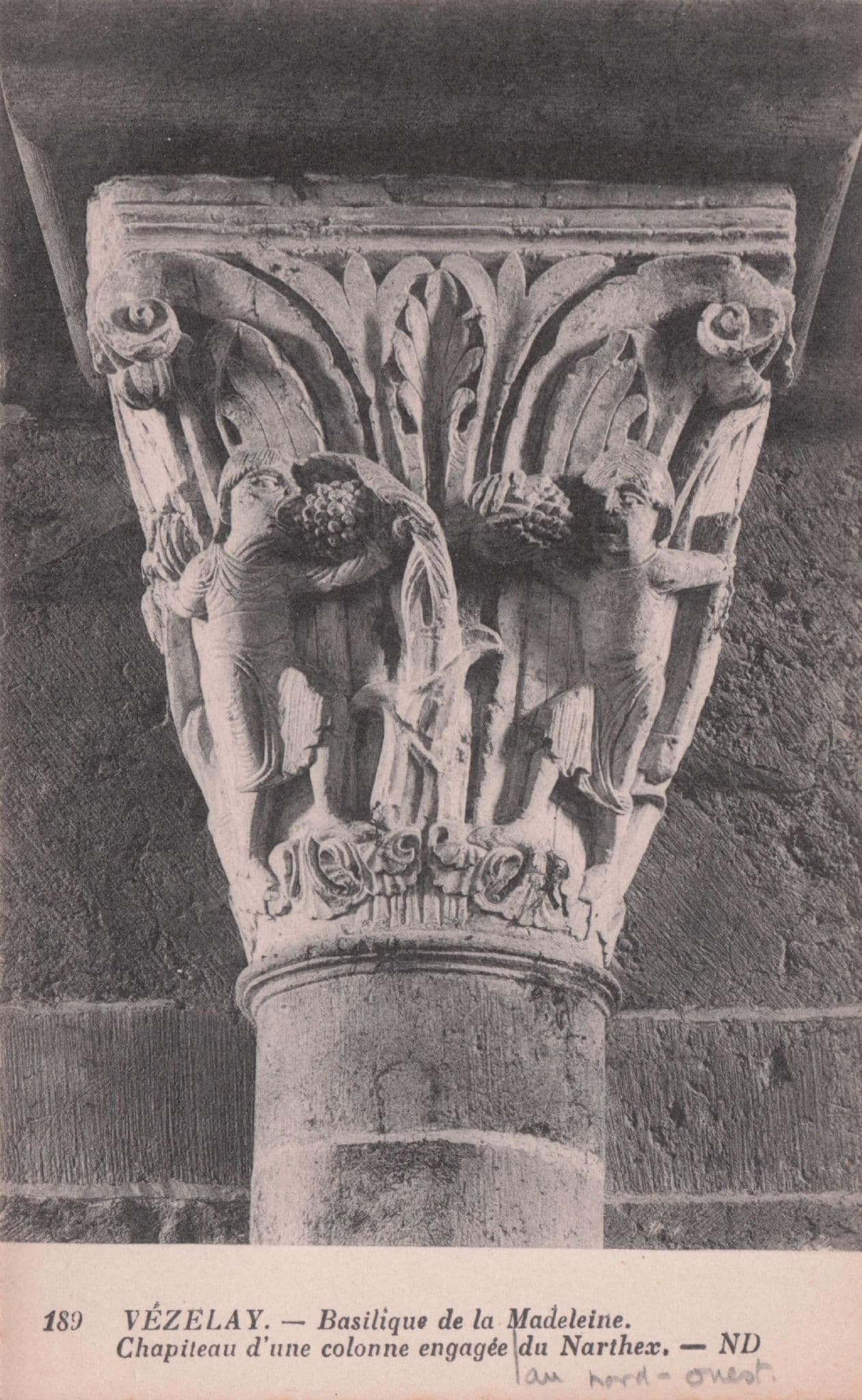 Vezelay Baselique De La Madeleine Narthex De Pilier Mural Statue French Old Postcard