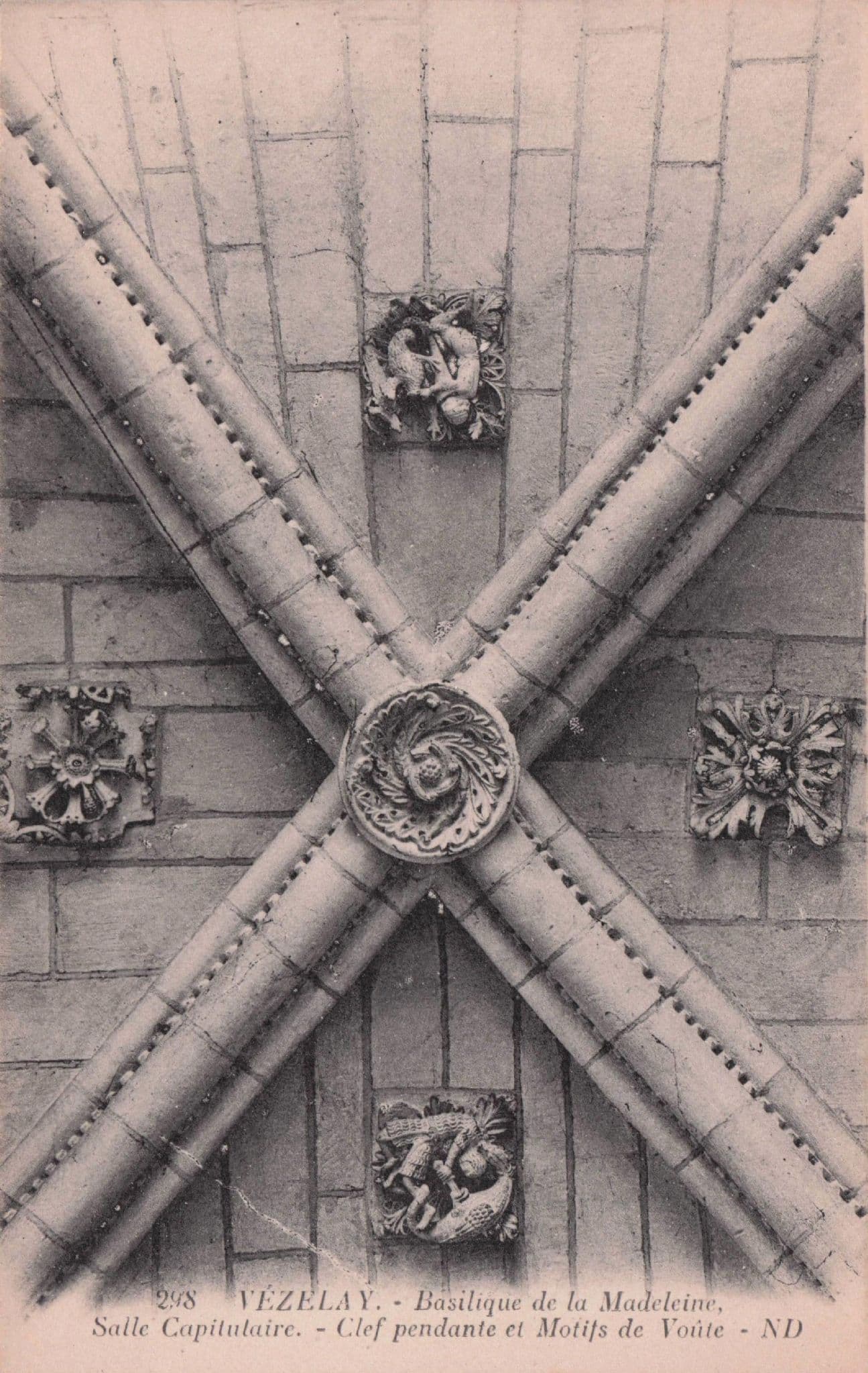Vezelay Baselique De La Madeleine Narthex Pilier Motifs De Voute French Old Postcard