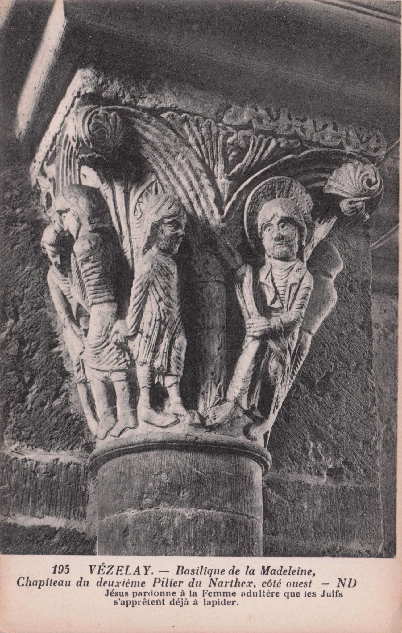 Vezelay Baselique De La Madeleine Narthex Pilier Mural Statue France Old Postcard