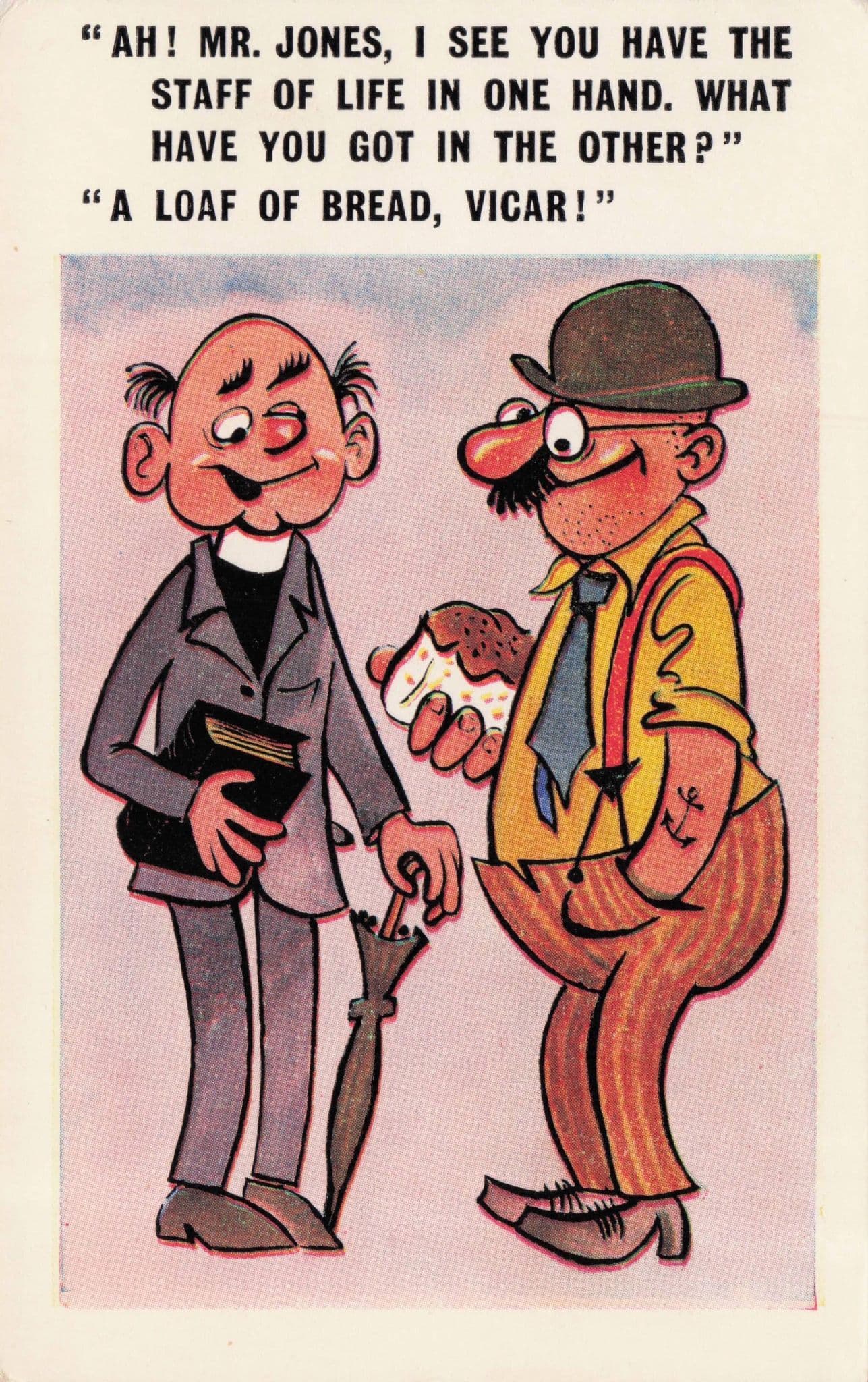 Vicar Staff Of Life Loaf Of Bread Mr Jones Vintage Comic Postcard