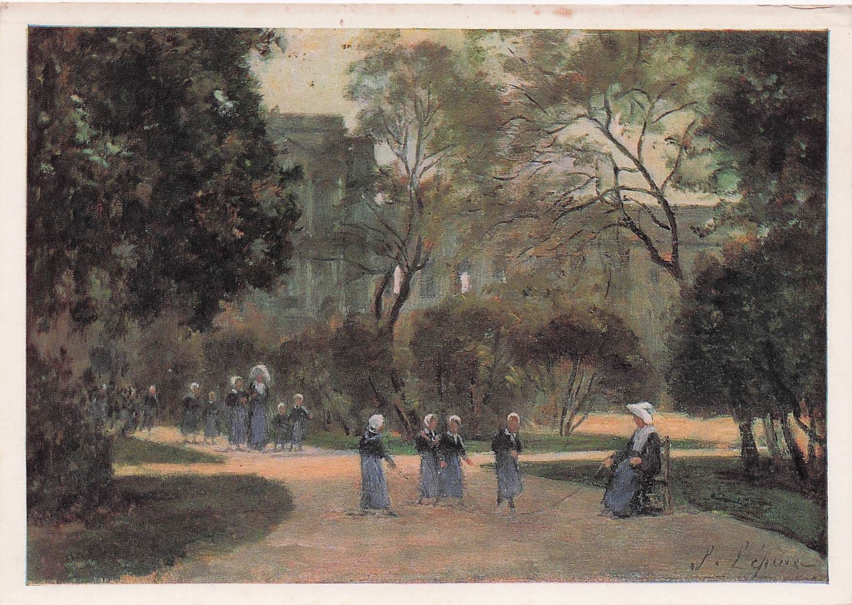 Victor Stanislas Lepine Nuns & Schoolgirls Painting Postcard