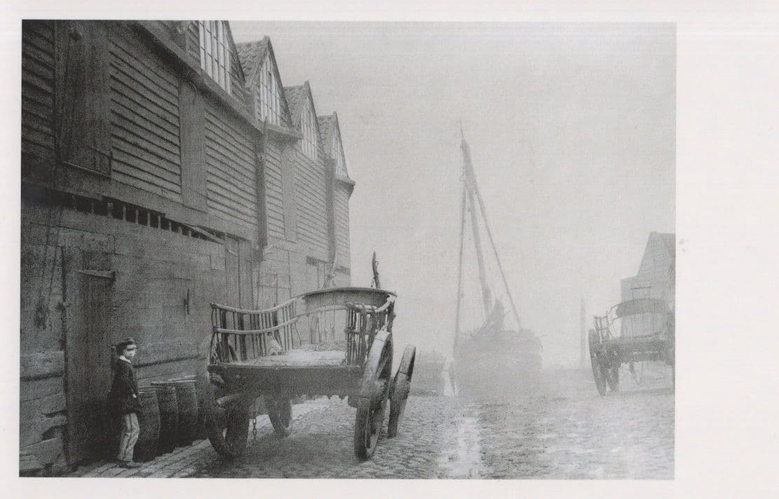 Victorian Coal Trolleys at Canons Wharf London Postcard