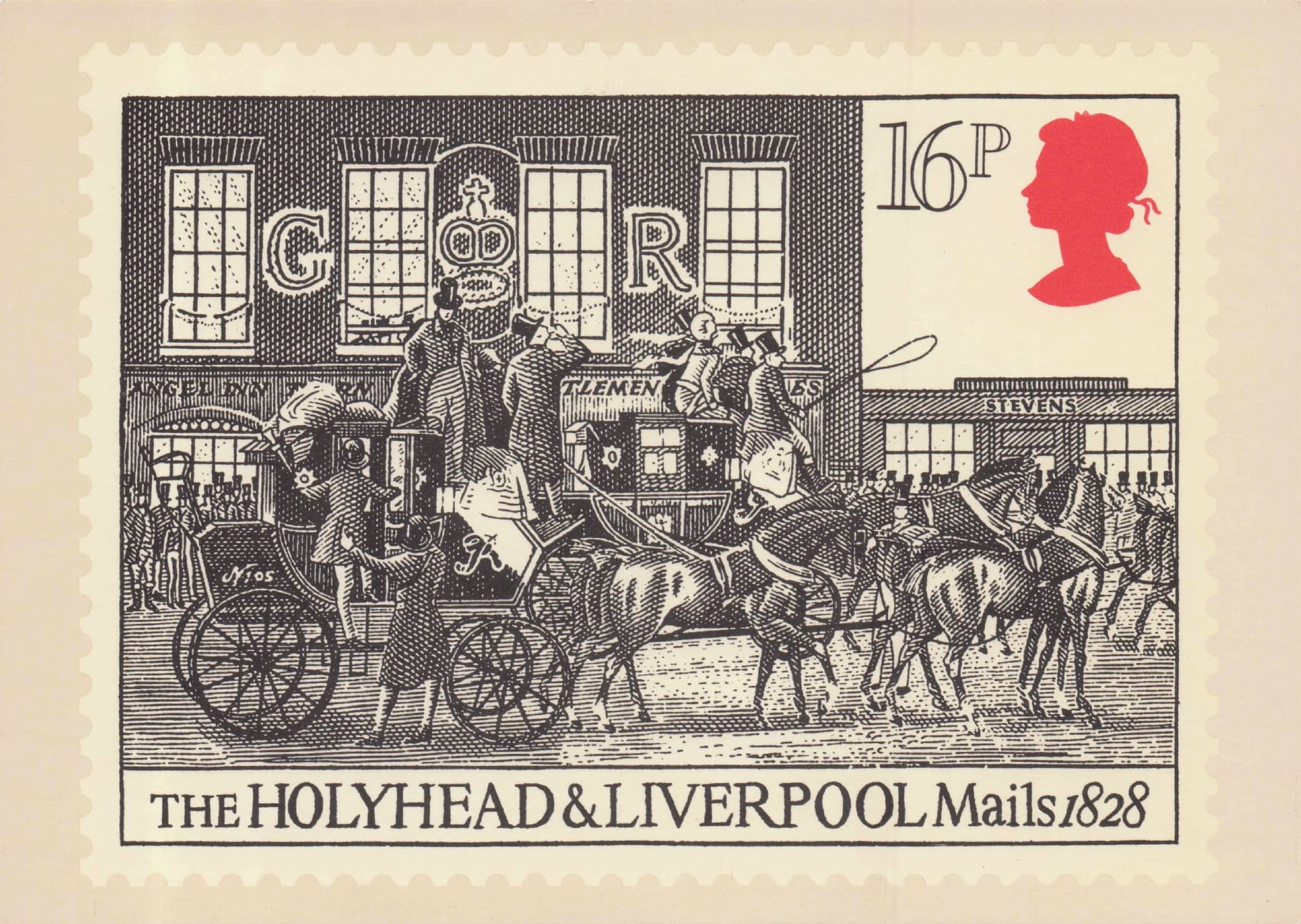 Victorian Holyhead Liverpool Royal Mail Coach 1828 Postcard