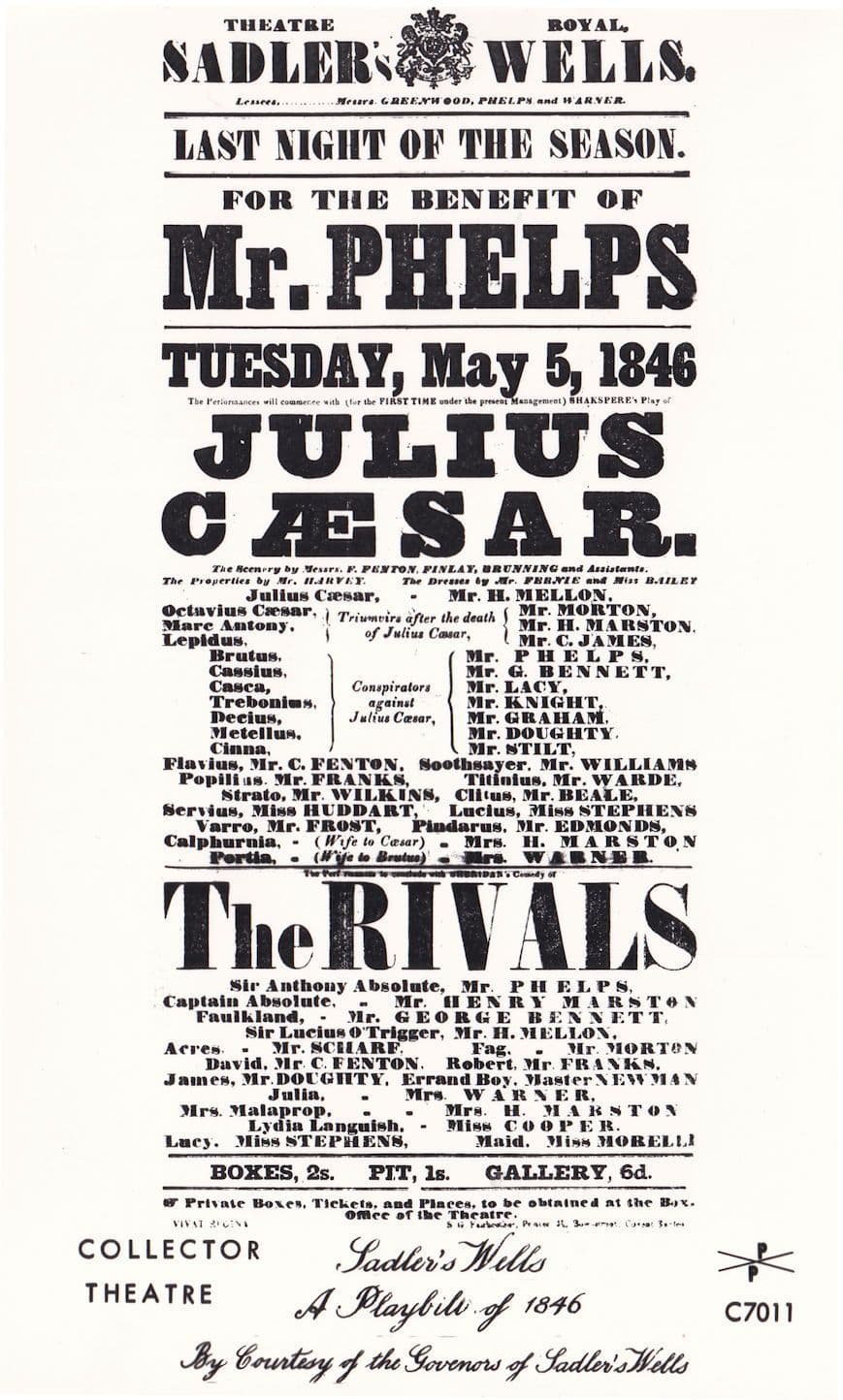 Victorian Julius Caesar Theatre Play Sadlers Wells Poster Postcard