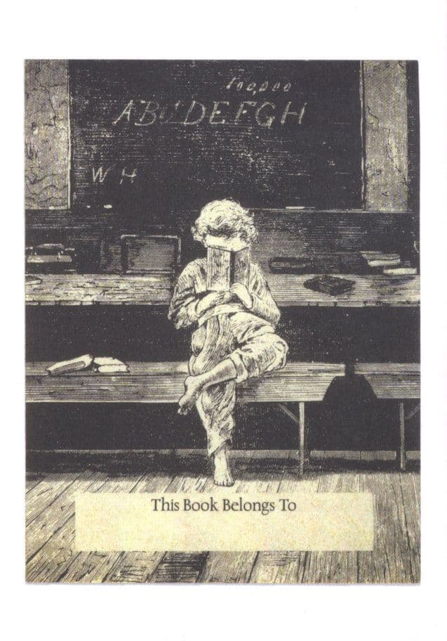Victorian School Child Blackboard Learning To Read Bookplate Postcard