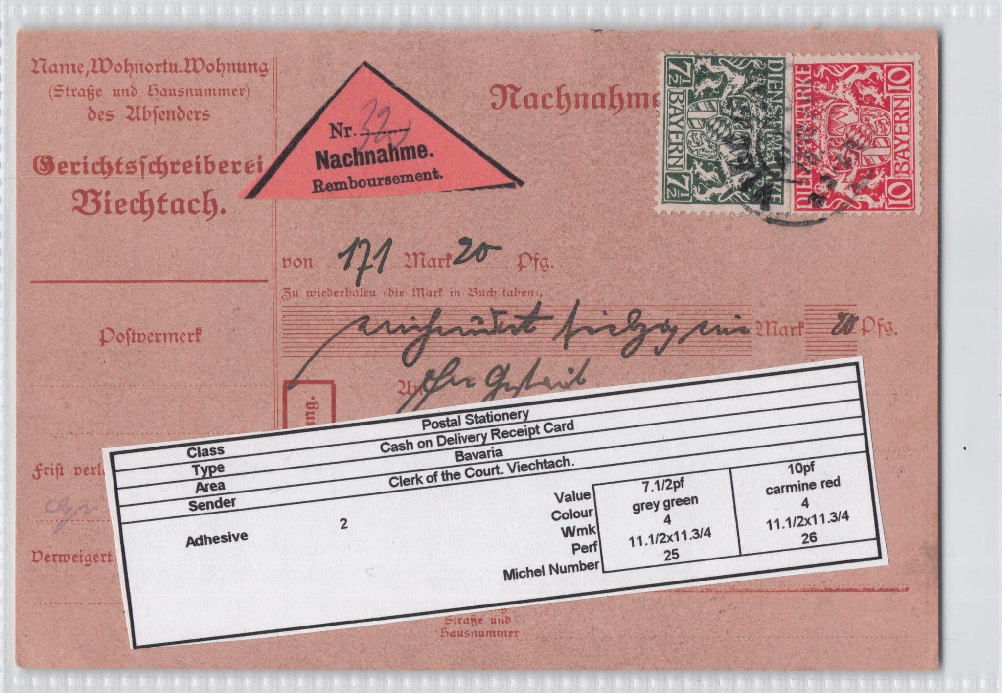 Viechtach Court Clerk Germany Antique Legal Receipt Postcard