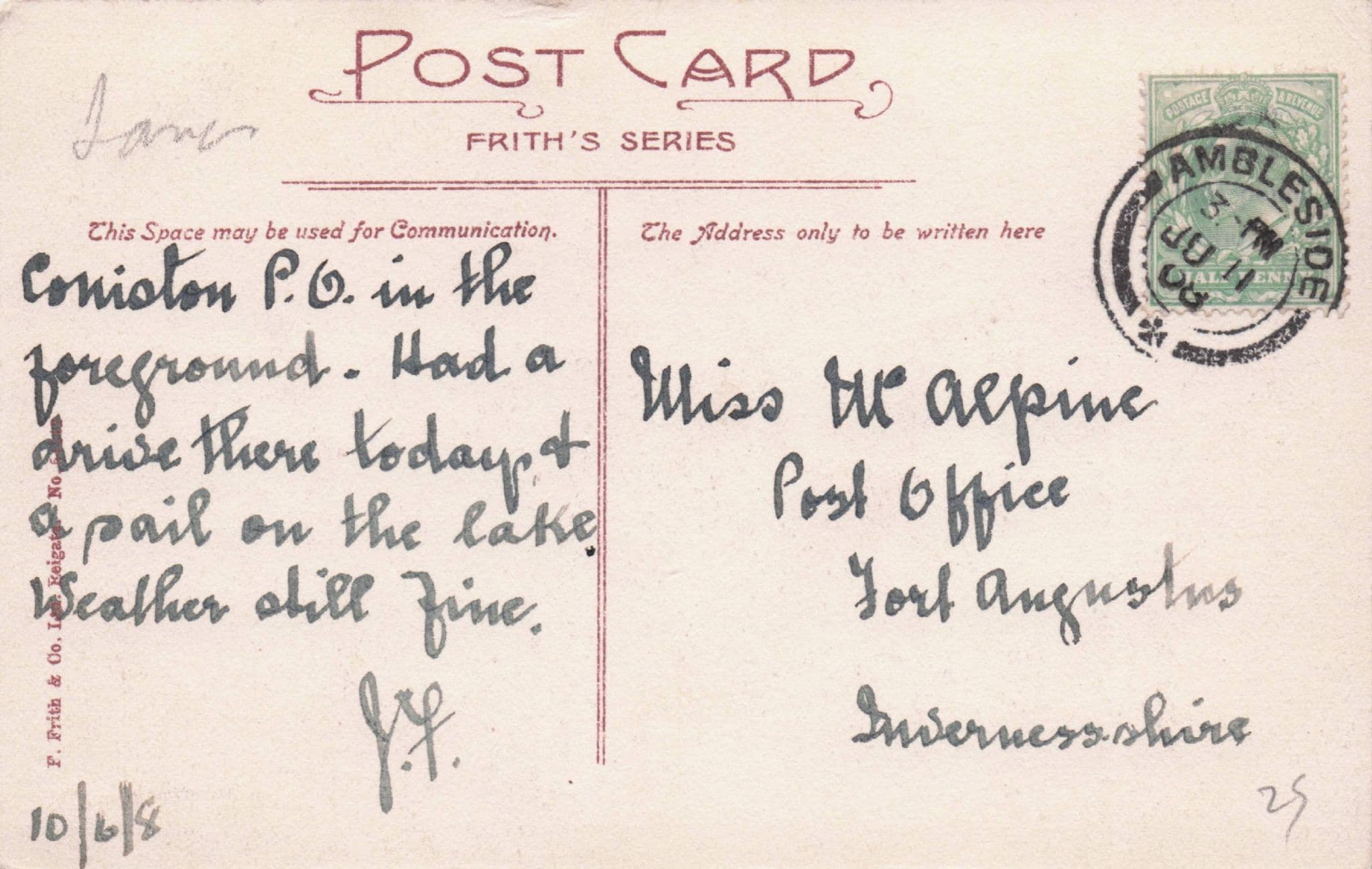 Village Church Tower Coniston Lancs Old Postcard & Post Office Message