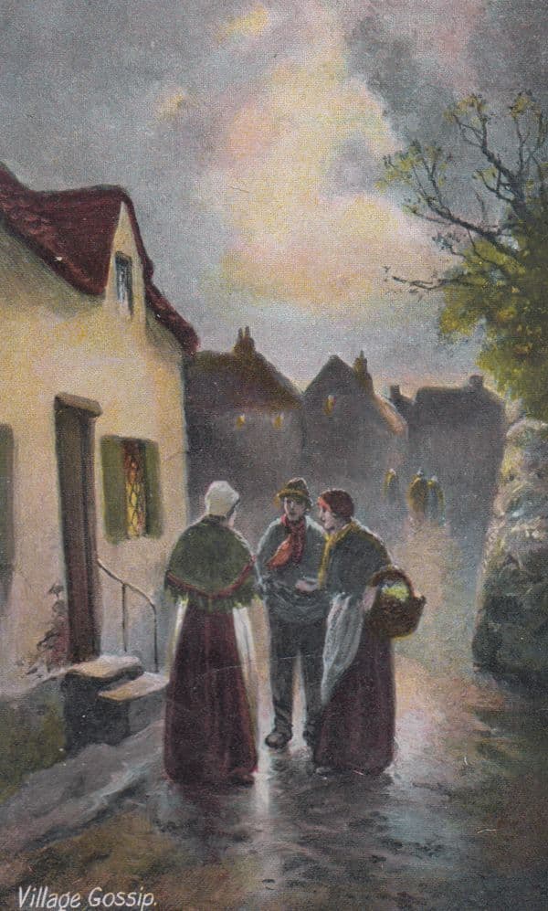 Village Gossip Sharing Having A Secret Secrets Painting Oilette Antique Postcard