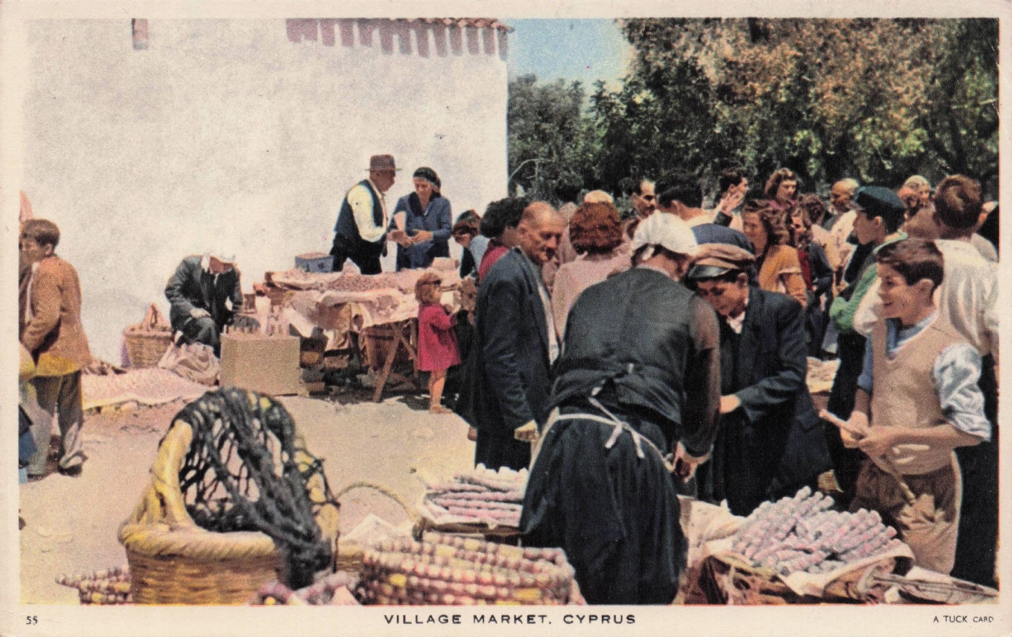 Village Market Kyrenia Greece Cyprus Tucks Greek Rare RPC Old Postcard