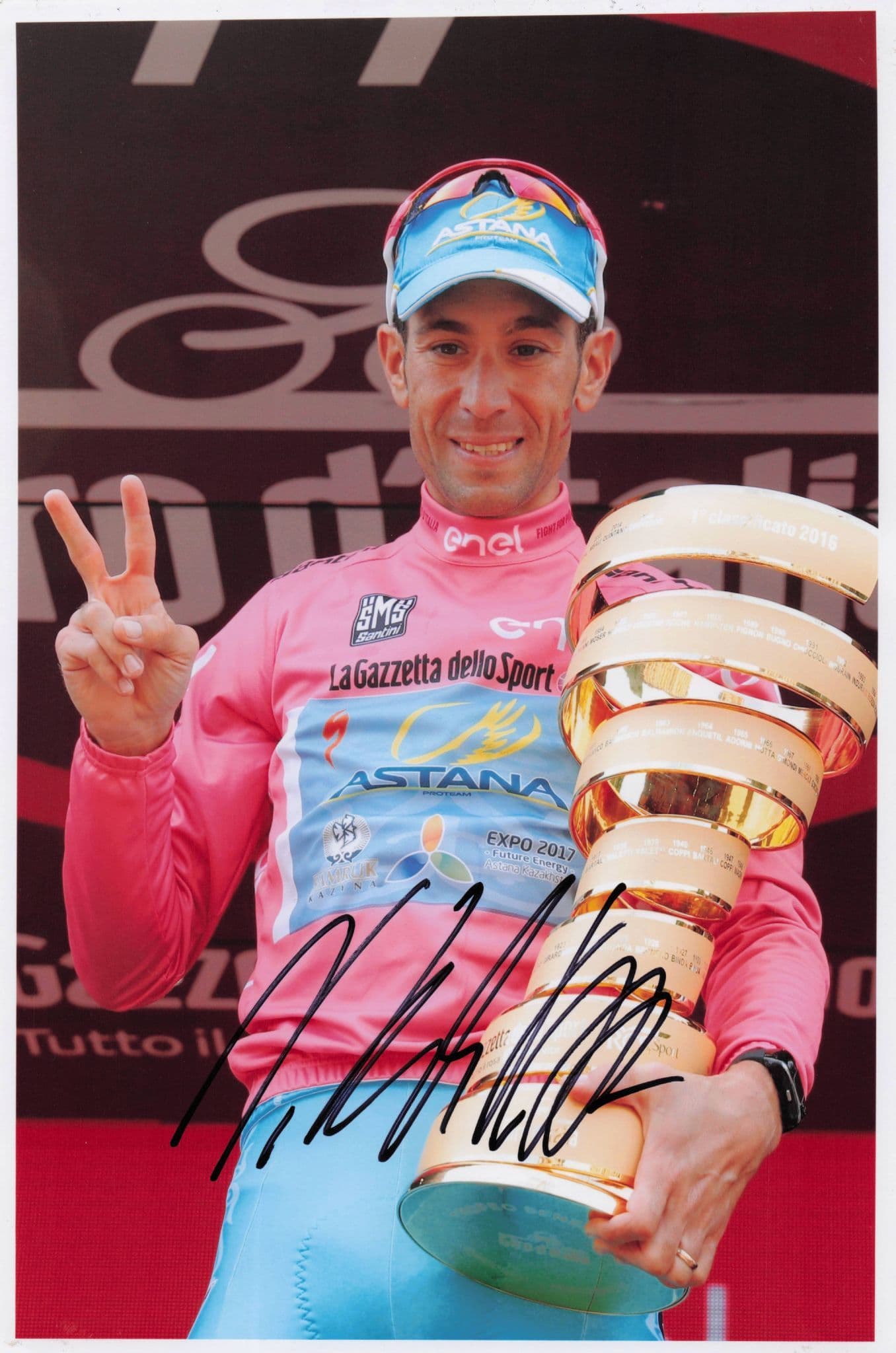 Vincenzo Nabali Italian Cycling 2016 Giro D'Italia 12x8 Hand Signed Photo