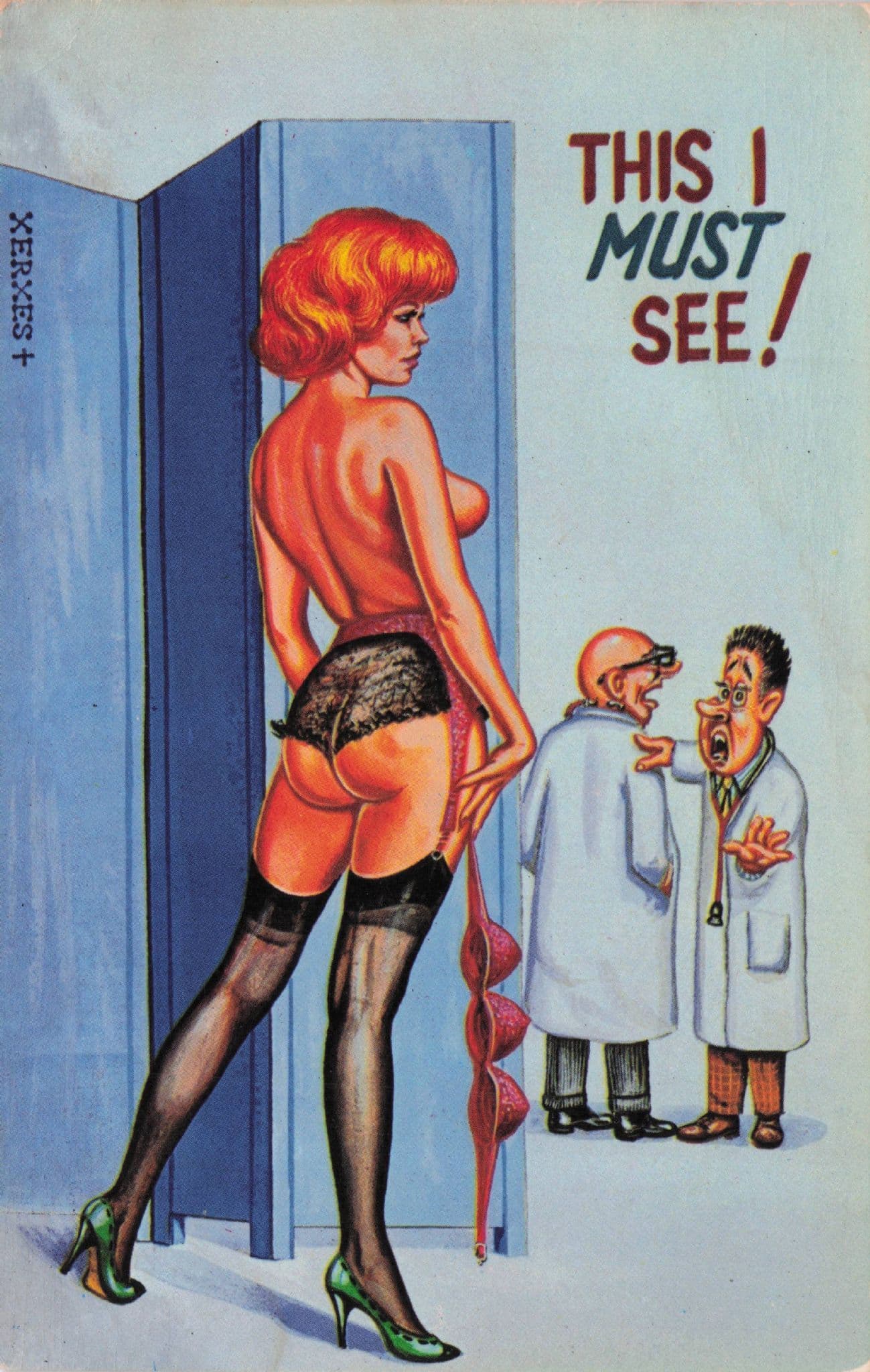 Vintage 1950s Hospital Doctors Sexy Lady Stripper Old Comic Postcard