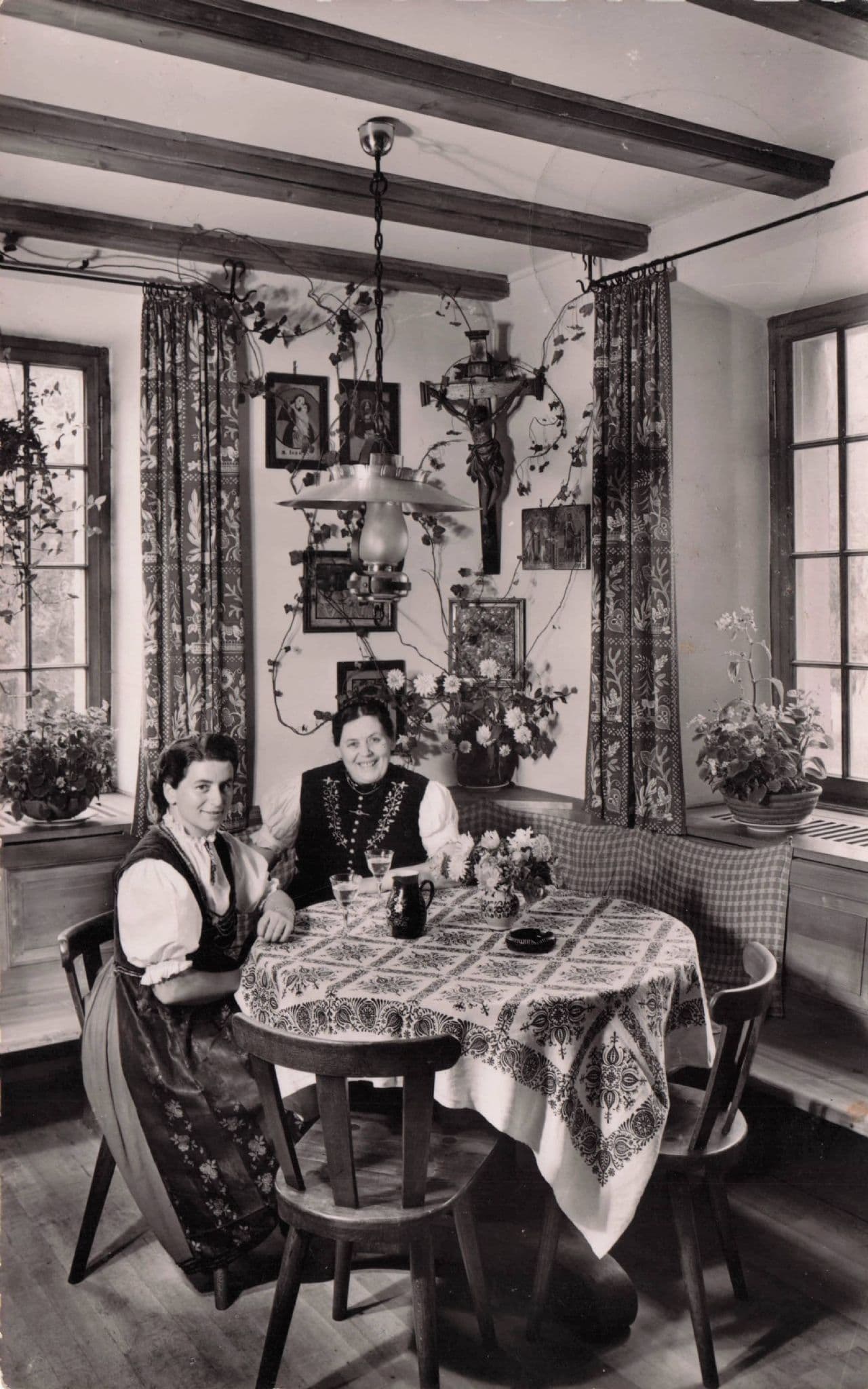 Vintage Ladies Dining Pension Hotel Restaurant Hirschen German Postcard