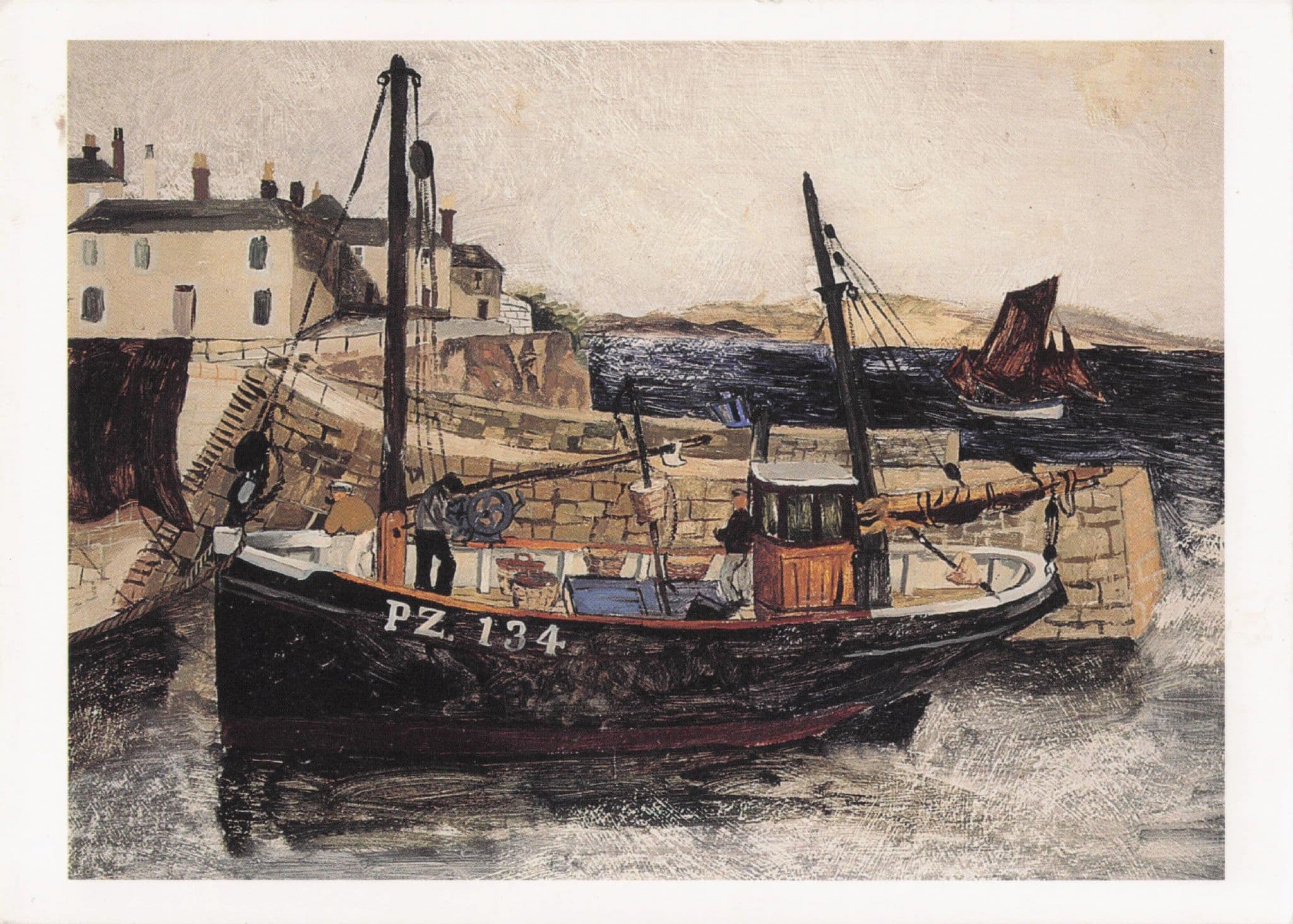 Vintage Ship At Mousehole Cornwall Christopher Wood Painting Postcard