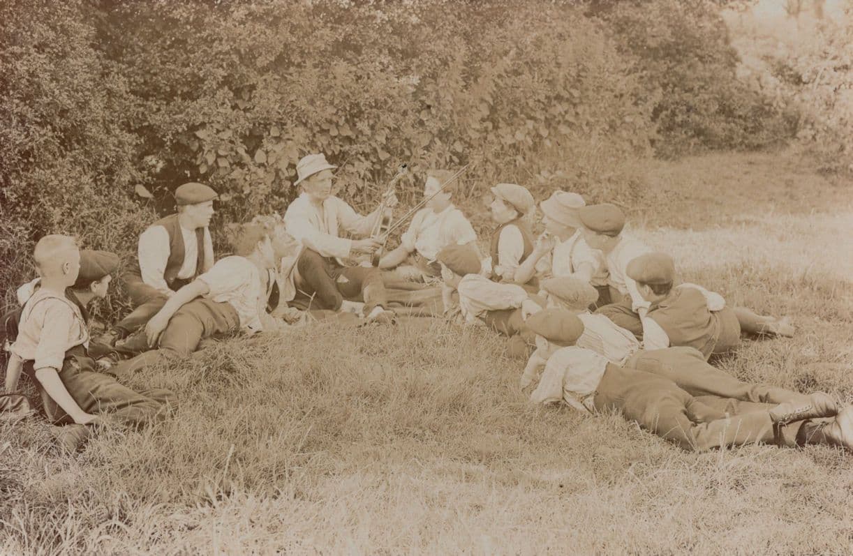 Violinist Fiddler Country Farmer Bumpkins Antique Real Photo Postcard
