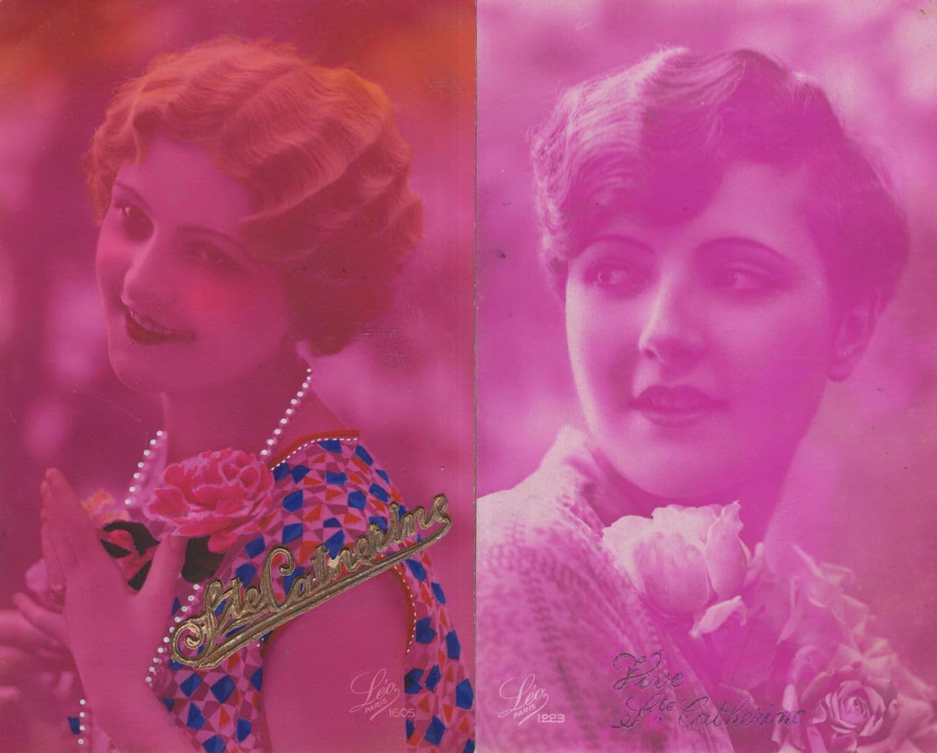Vive St Catherine 2x Antique Beauty Glamour PINK French Postcard s