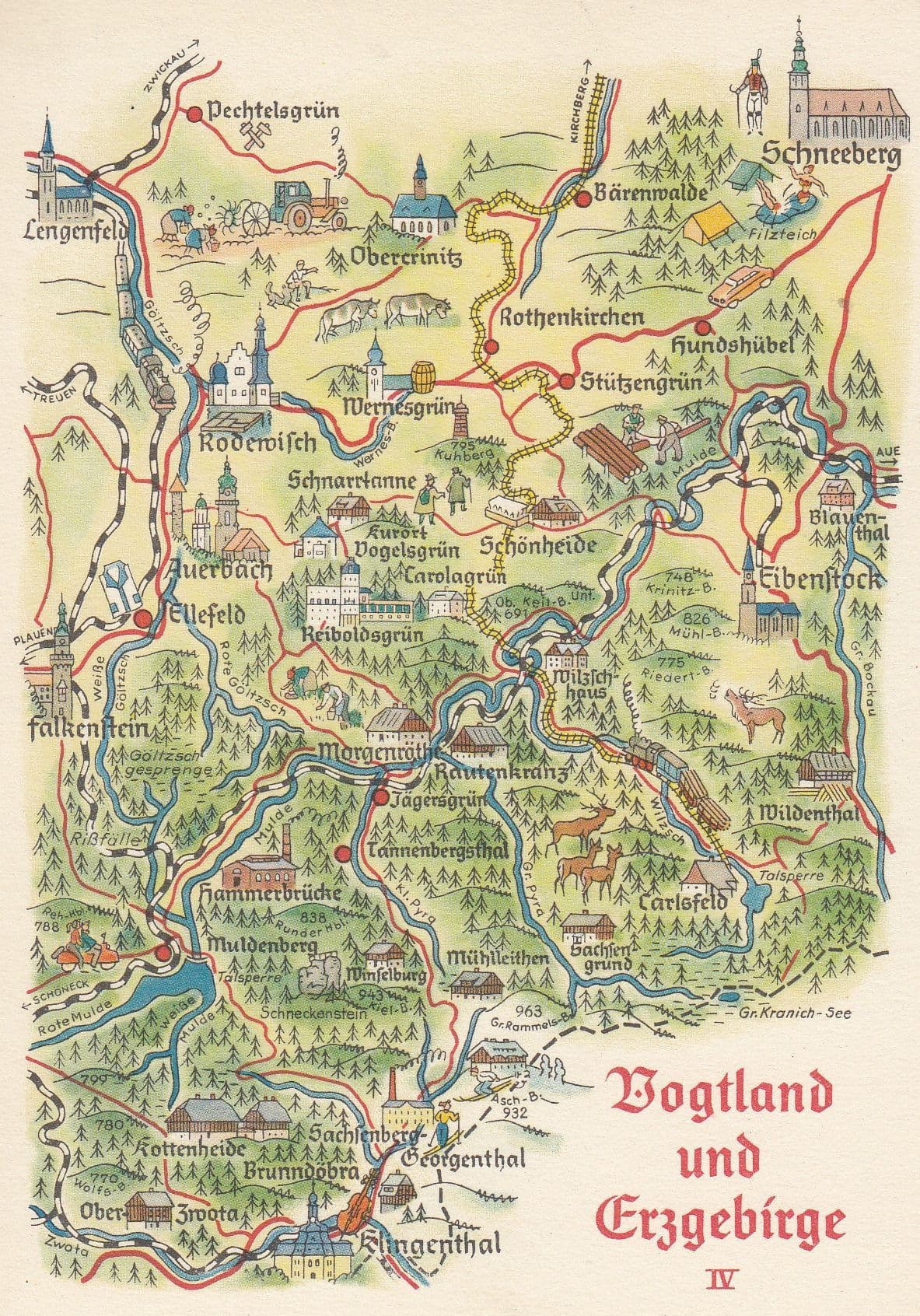 Vogtland Falkenstein Rothenkirchen Ellfeld German Karte Map Postcard