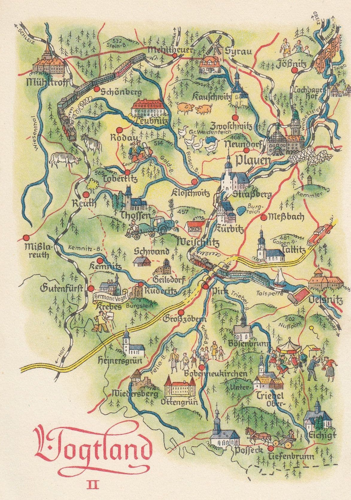 Vogtland Vogtlandkreis Near Zoo Saxony German Karte Map Postcard