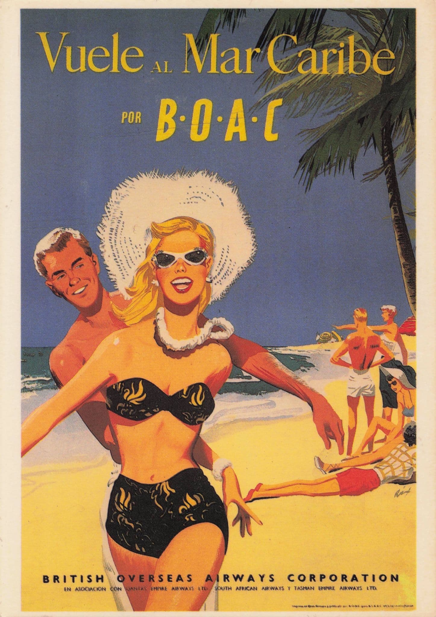 Vuele Al Mar Caribe Vintage BOAC Travel Transport Poster Postcard