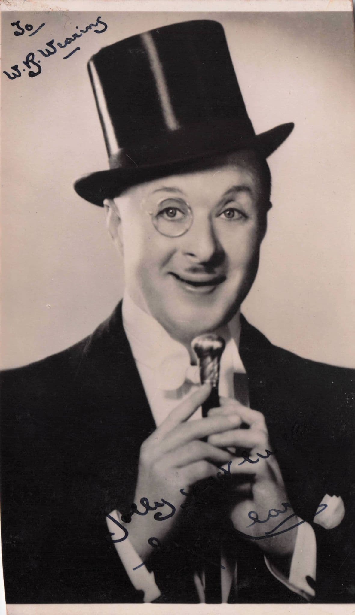 W.B. Wearing Eyeglass Comedian 1930s Entertainer Old Hand Signed Photo