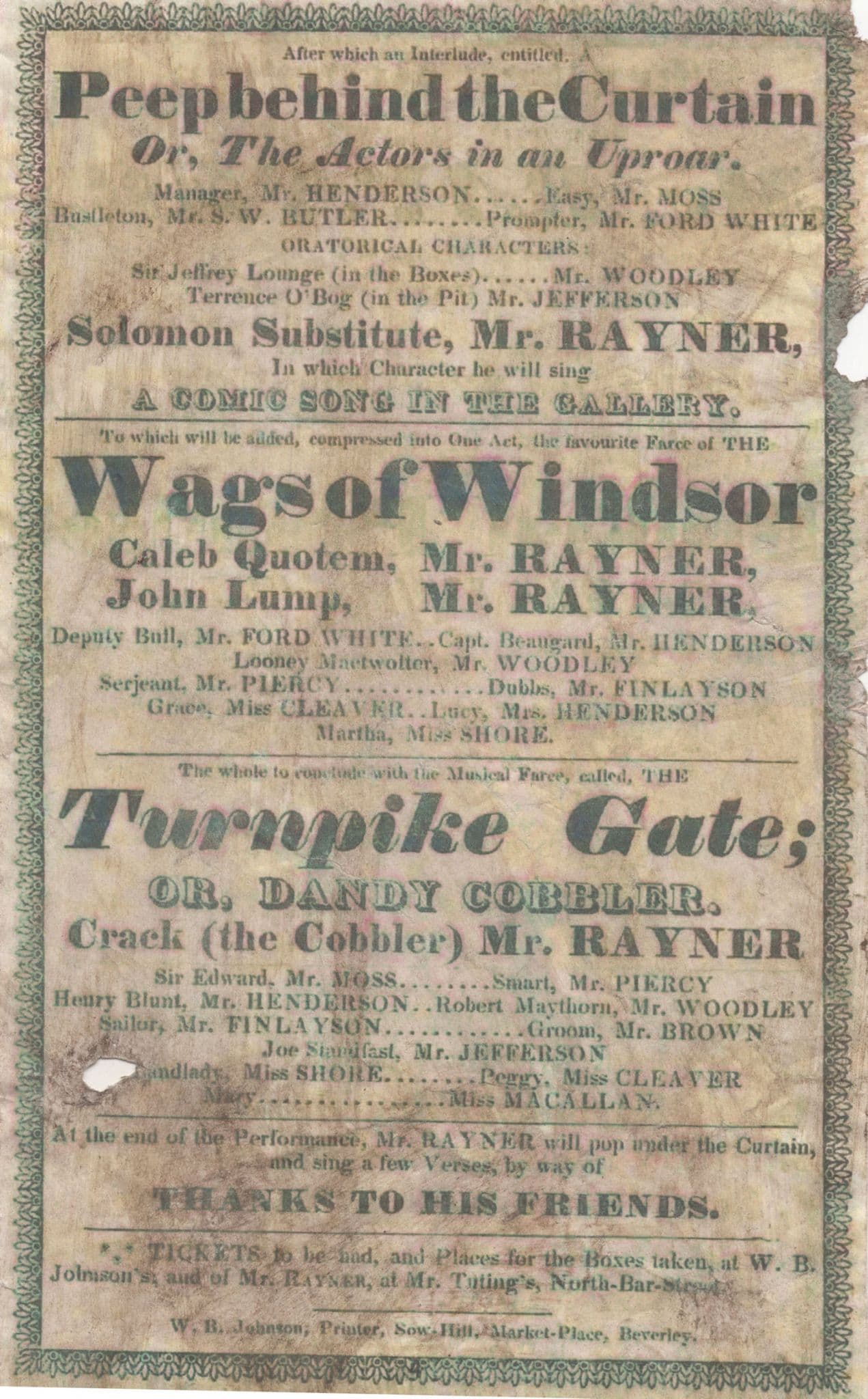 Wags Of Windsor Nottingham Theatre Victorian Copy Handbill