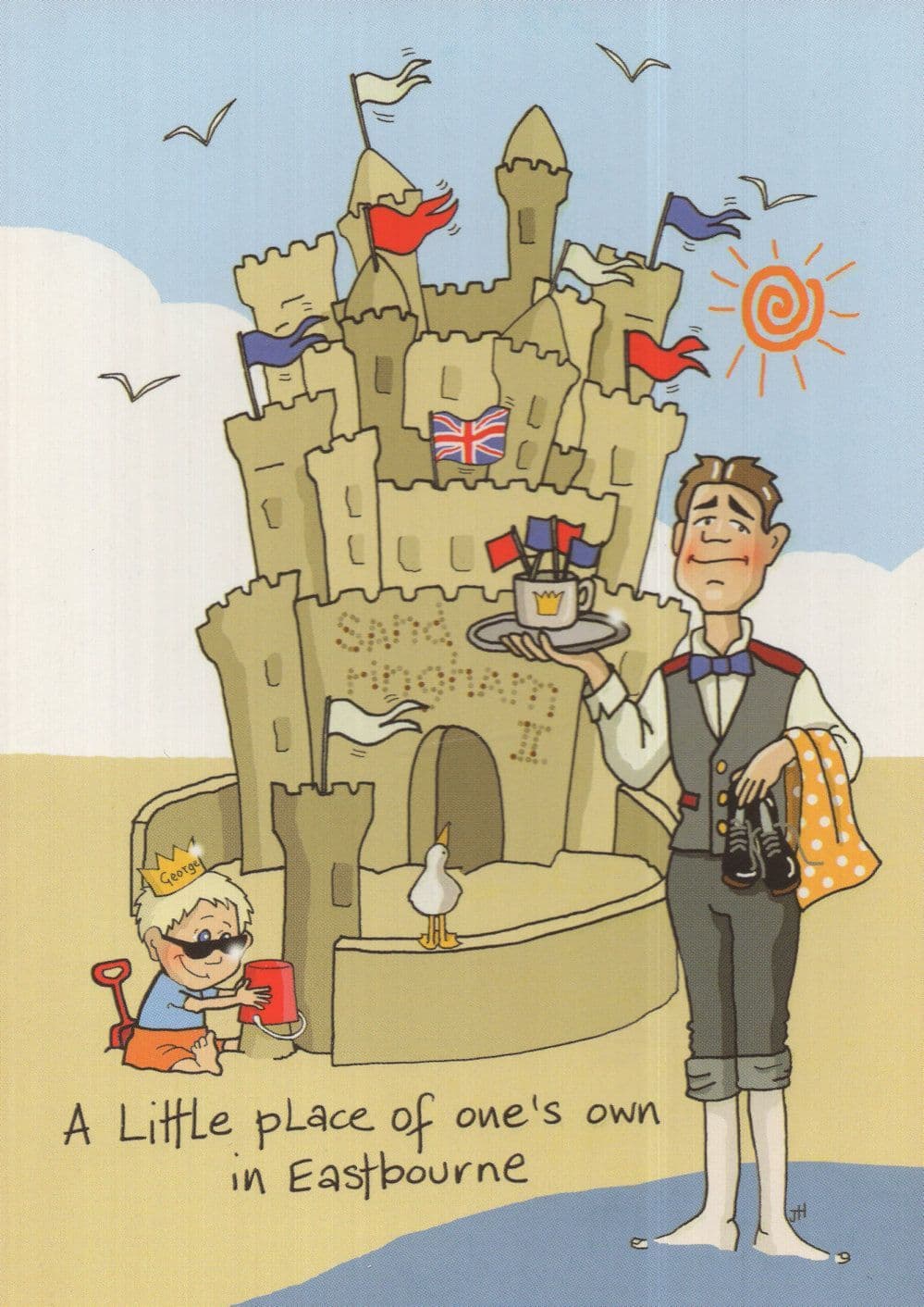 Waiter At Eastbourne Hotel Castle Beach Cafe Restaurant Comic Postcard