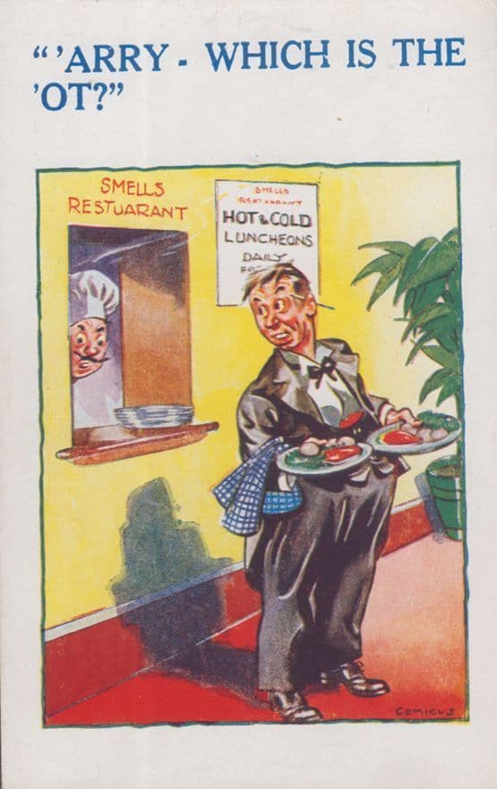 Waiter In Smelly Hotel Restaurant Vintage Comic Humour Postcard