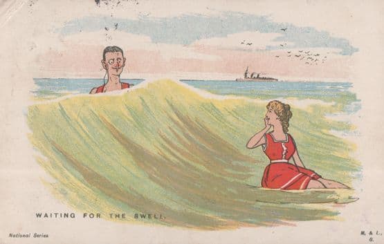 Waiting For The Swell Sea Waves Sea Flirting Old Comic Humour Postcard