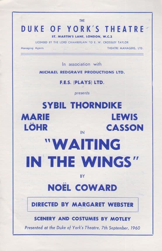 Waiting In The WIngs Sybil Thorndike Comedy Lewis Casson Marie Lohr Theatre Programme