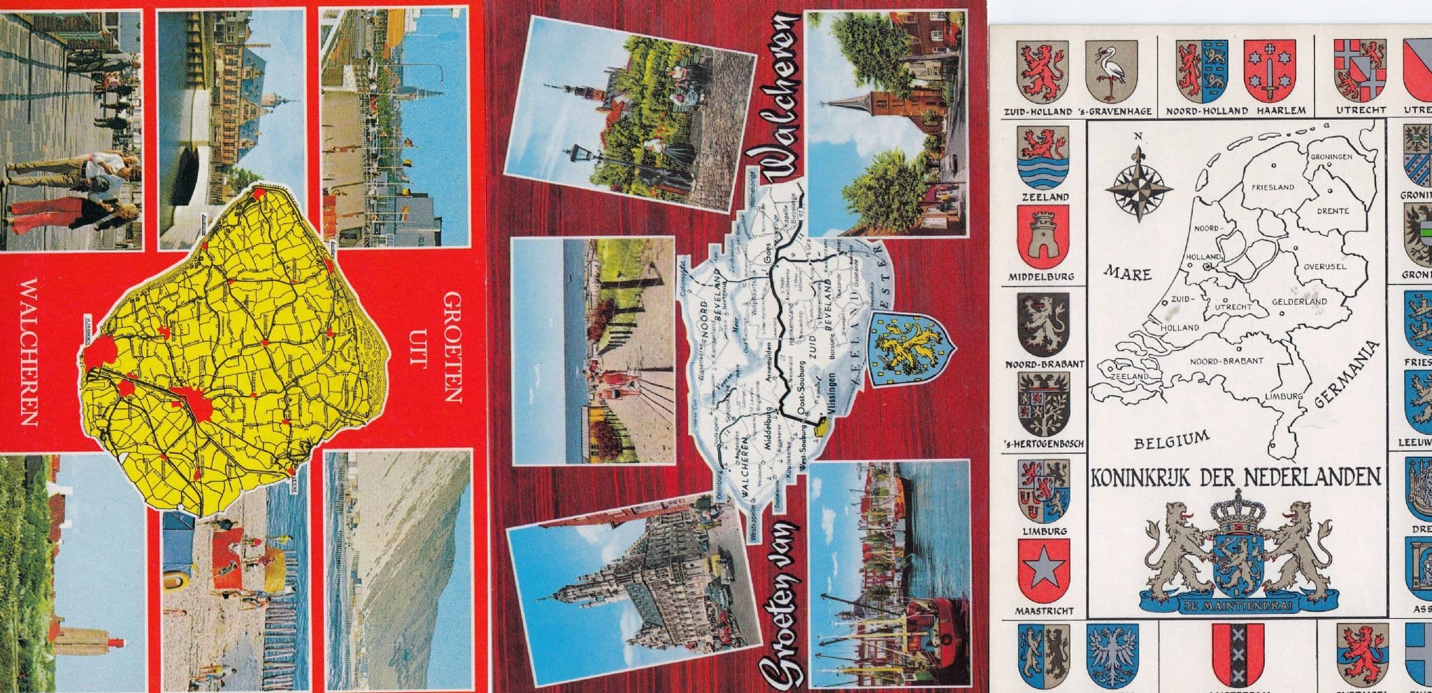 Walcheren Holland Shield 3x Map Postcard s