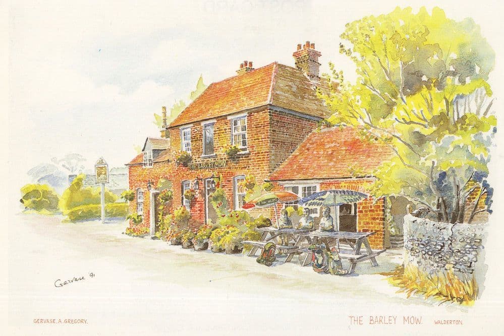 Walderton The Barley Mow Pub Inn Sussex Painting Postcard