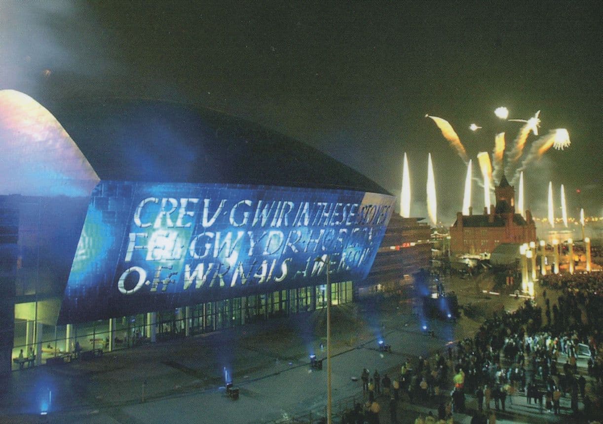 Wales Millenium Centre At Night Fireworks Display Welsh Postcard